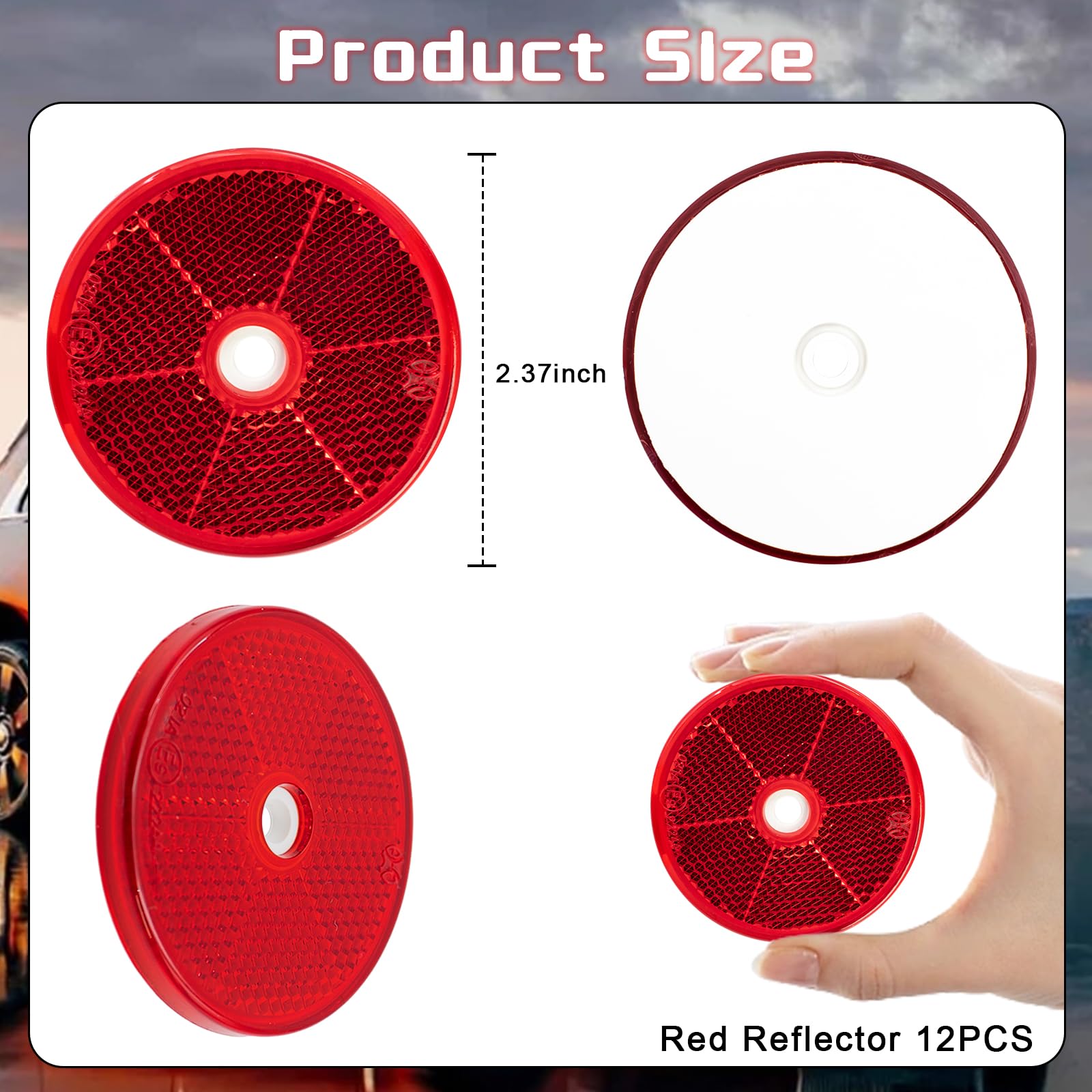 Dexspoeny 12 Pack Red Round Reflector Front Reflector with Screws Safety Reflectors for Car Trucks RV's Driveway Fence Red High