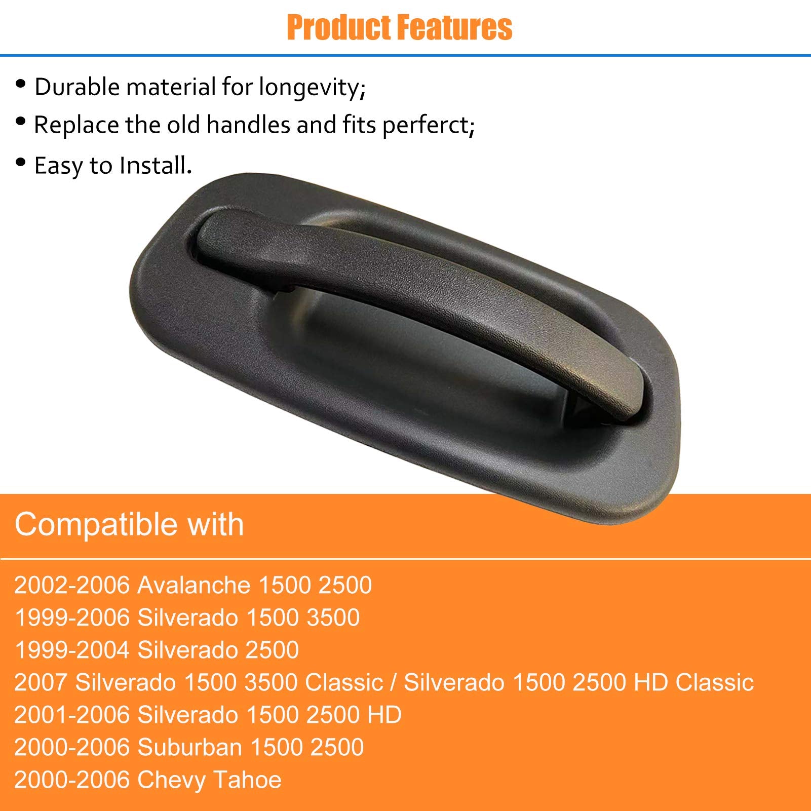 Npauto Exterior Front Passenger Side Door Handle Compatible With 1999 2000 2001 2002 2003 2004 2005 2006 2007 Silverado Gmc Sierra Tahoe Yukon Xl Avalanche 1500 2500 Hd, Black, No Keyhole