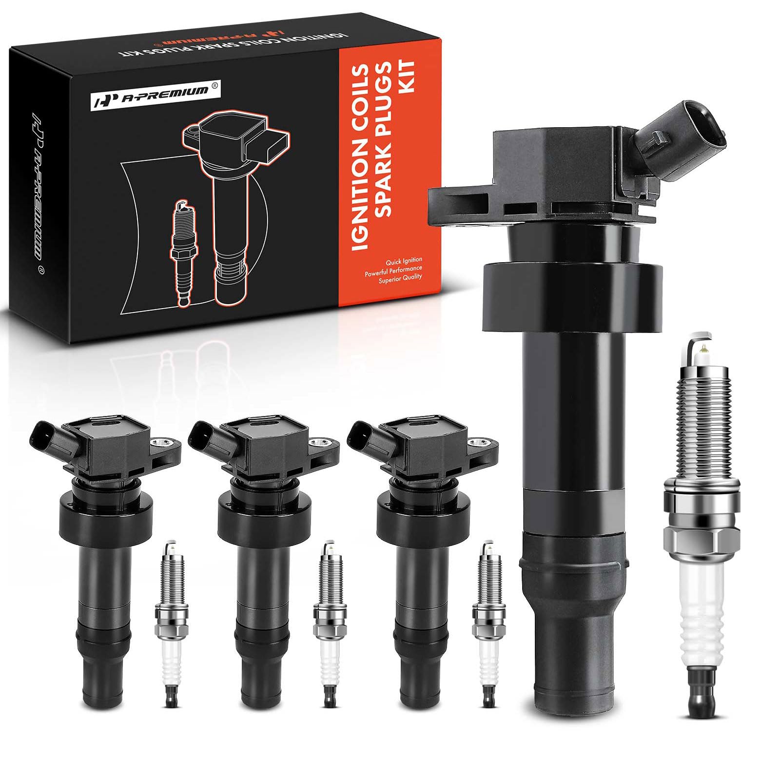 A-Premium Set Of 4 Ignition Coil Pack And Iridium Spark Plugs Compatible With Hyundai Veloster 2012-2017, Accent & Kia Rio Soul 