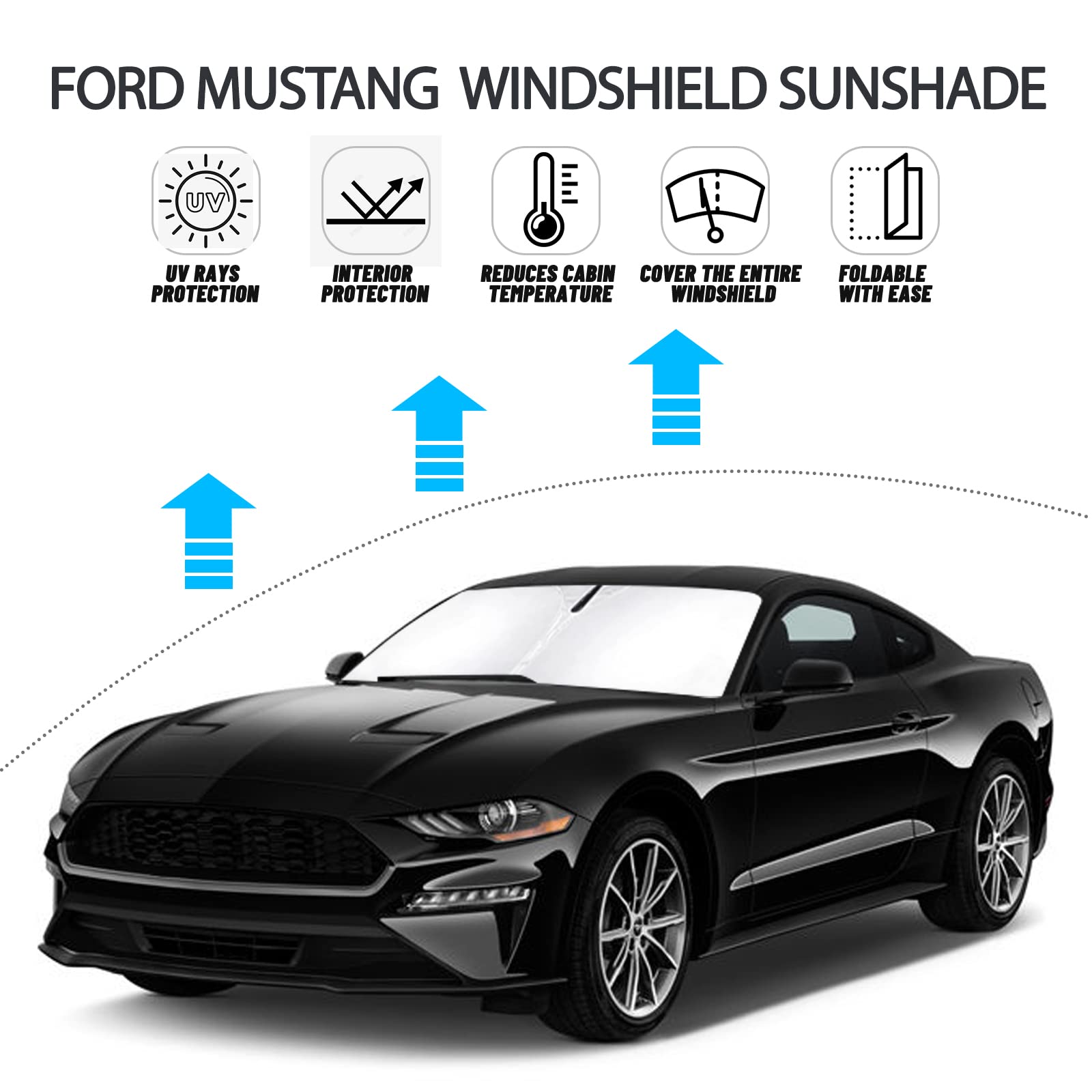 D-Lumina Windshield Sun Shade For 2015-2025 Fo-Rd Mustang Accessories (Not For Fo-Rd Mustang Mach-E), Front Window Sunshade Sun