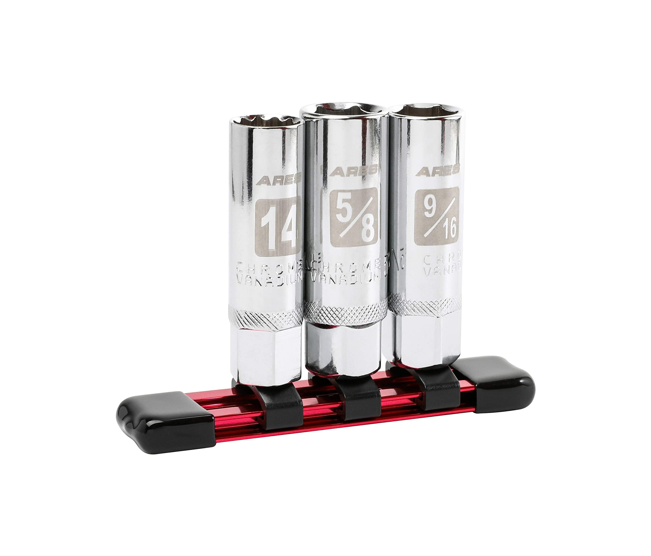 ARES 110153Piece Magnetic Spark Plug Socket Set  Includes 14mm Thin Wall Socket and 9/16inch and 5/8inch Sockets  Convenie