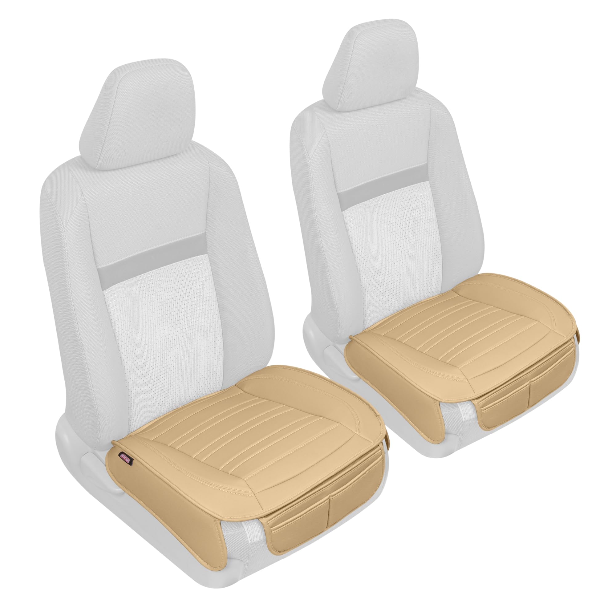 Motor Trend Seat Covers For Cars Trucks Suv, Faux Leather Beige Padded Seat Covers With Storage Pockets, Premium Interior Car Se