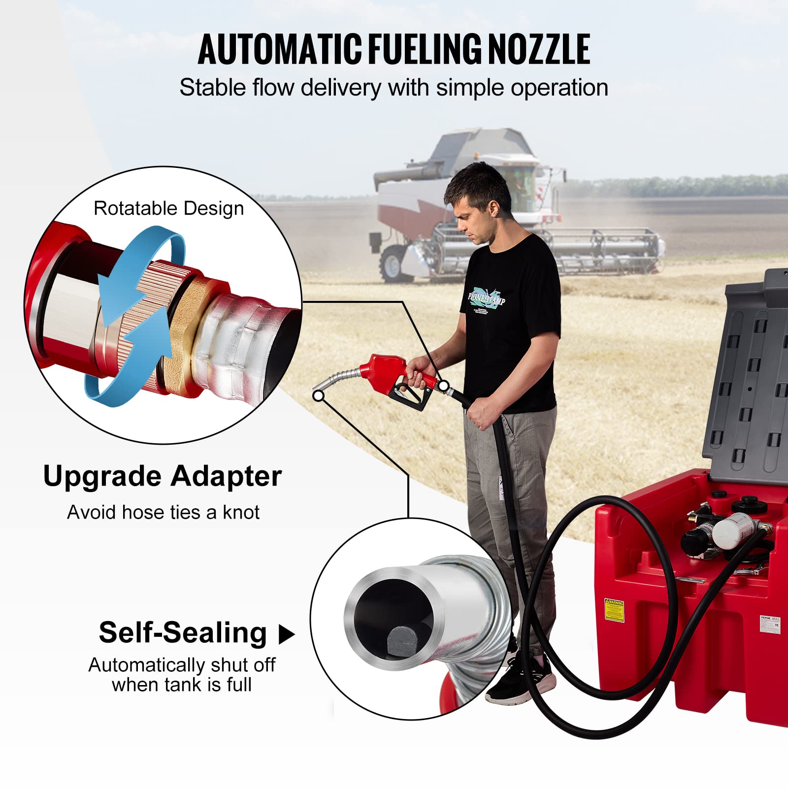 VEVOR Portable Diesel Fuel Tank, 58 Gallon Capacity, 10 GPM Flow Rate, Red, with 12V Electric Pump & Hose