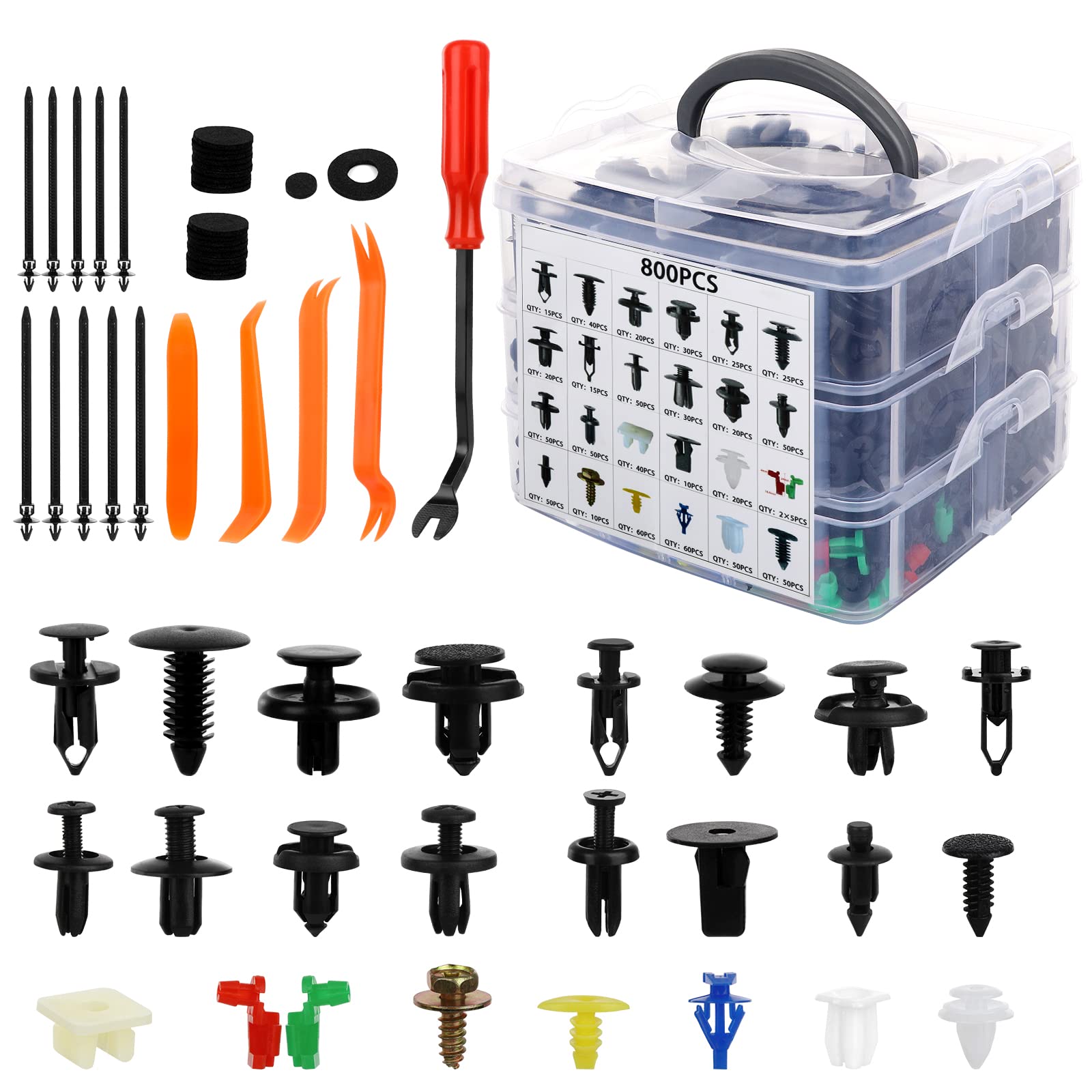 835 PCS Car Push Retainer Clips and Plastic Fasteners Kit - 24 Sizes Nylon Bumper Fender Clips Plastic Rivets with Fasteners Rem