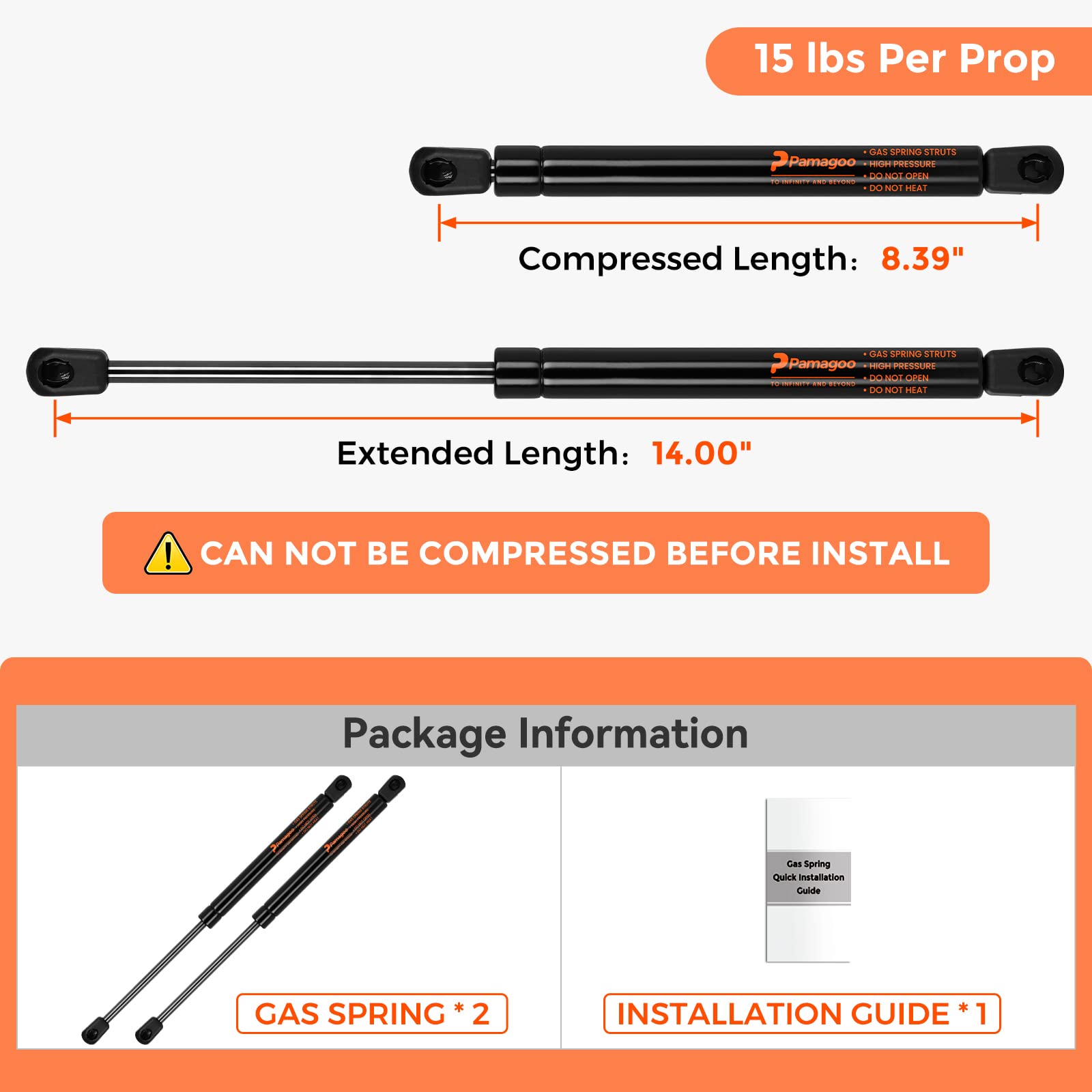 14 Inch Gas Spring 15 Lbs Gas Strut Sx140P15, 14'' Gas Prop Spring Shock Lift For Camper Shell Pickup Truck Rear Topper Window P