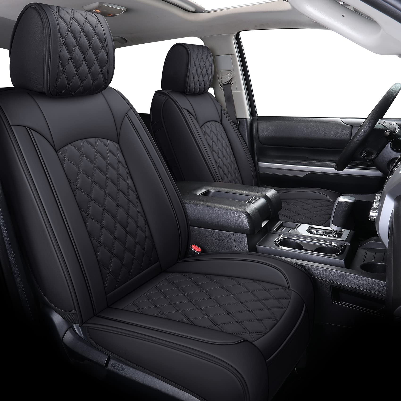 Yiertai Seat Covers Compatible With Toyota Tundra For 2008-2025 Crewmax Double Cab Sr5 Limited Platinum Trd Pro Truck Waterproof Leather Seat Covers(2 Pcs Front Only/Black)