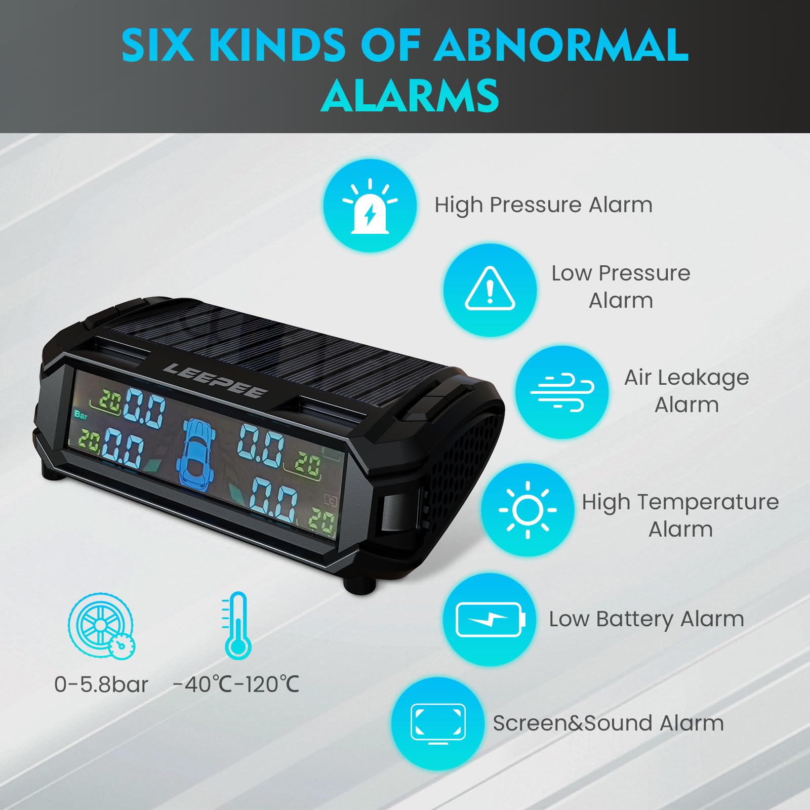leepee Car Tire Pressure Monitoring System, Auto Security Alarm Systems Digital LCD Display Tyre Temperature Monitor USB/Solar T