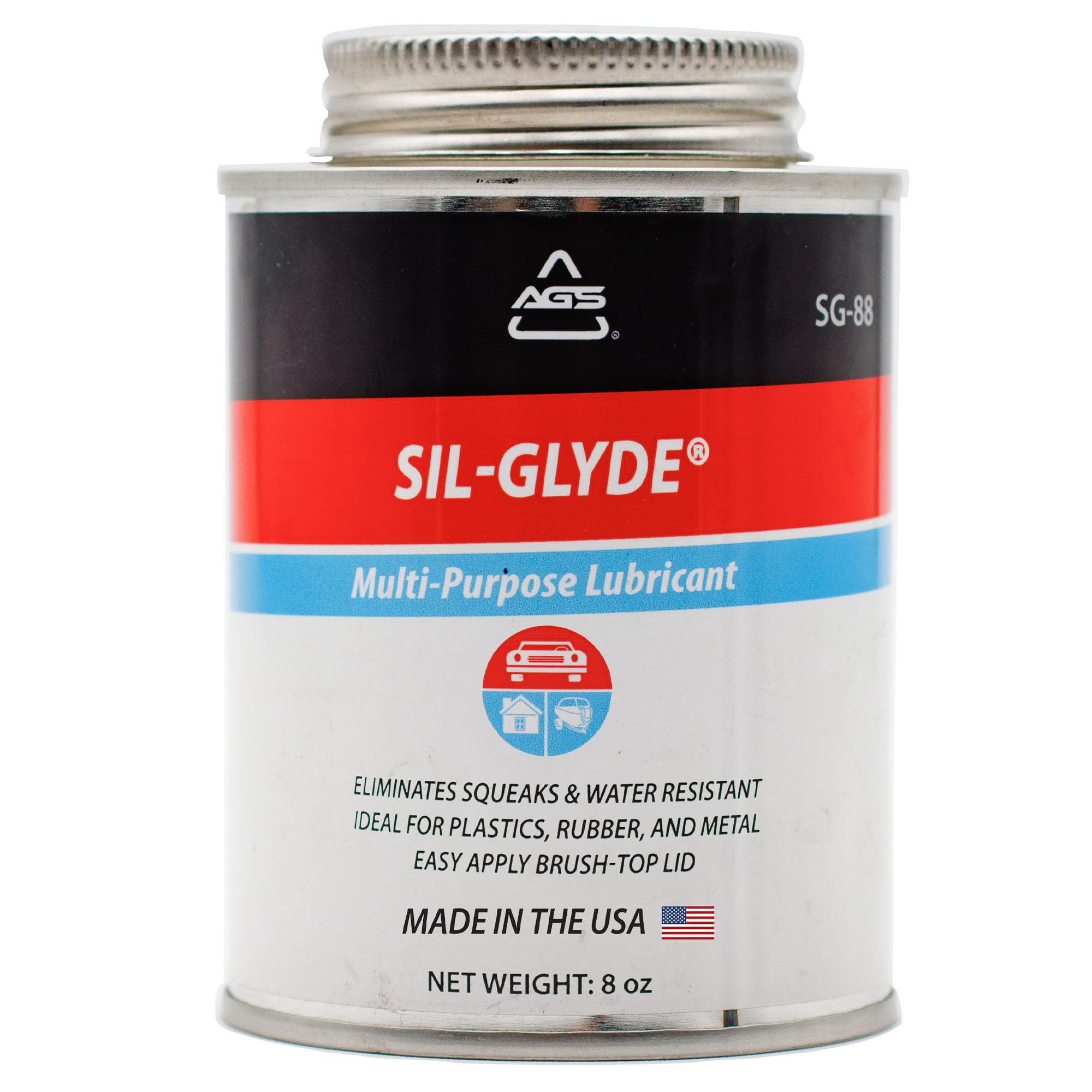 AGS Automotive Solutions SIL-Glyde Brush Top Can Multi-Purpose All-Weather Lubricating Compound for All Surfaces, 8 oz Lubricant