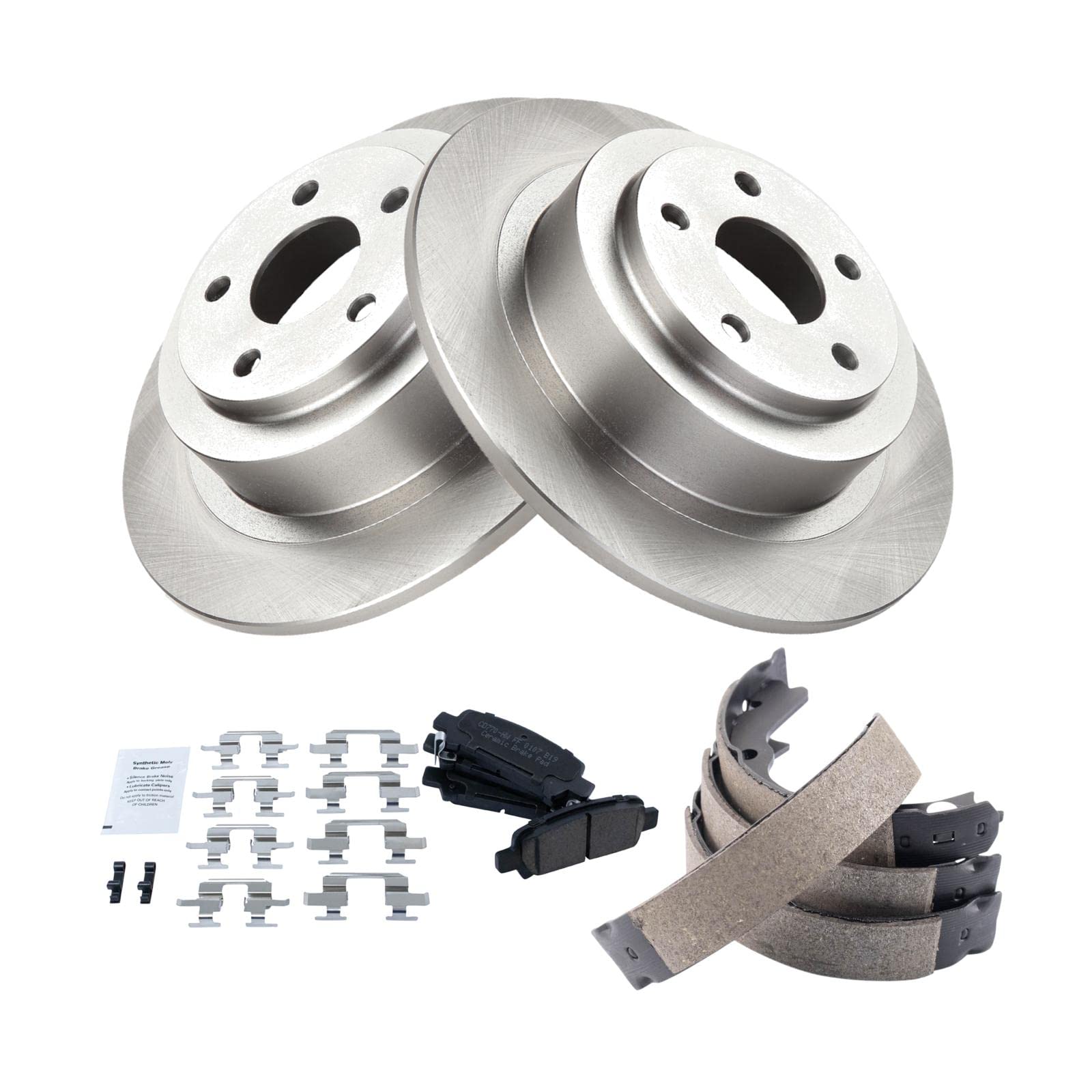 Trq Rear Brake Pad & Rotor Kit Brake Pads Brake Rotor Parking Brake Shoe Set Ceramic Compatible With 2000 Subaru Legacy