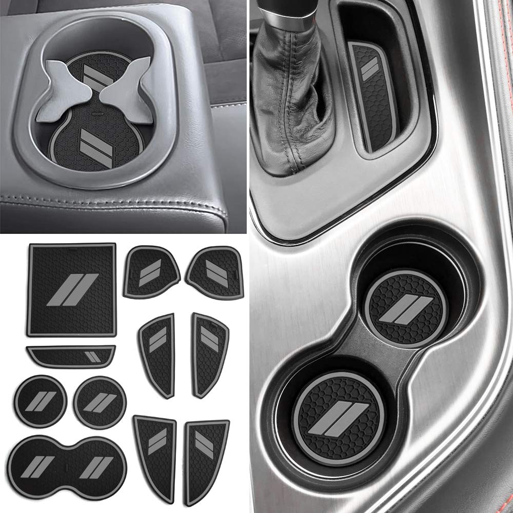 Auovo 11Pcs Anti-Dust Mats For Challenger Accessories 2015-2023 Custom Interior Cup Holder Inserts Door Pocket Center Console Liners For Challenger 2021 (Gray)