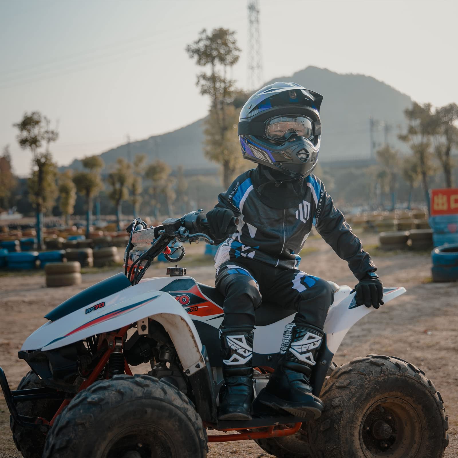 Ilm Youth Kids Atv Motocross Helmet Goggles Sports Gloves Dirt Bike Motorcycle Off Road Dot Approved B07 (Youth-L, Blue/Silver)