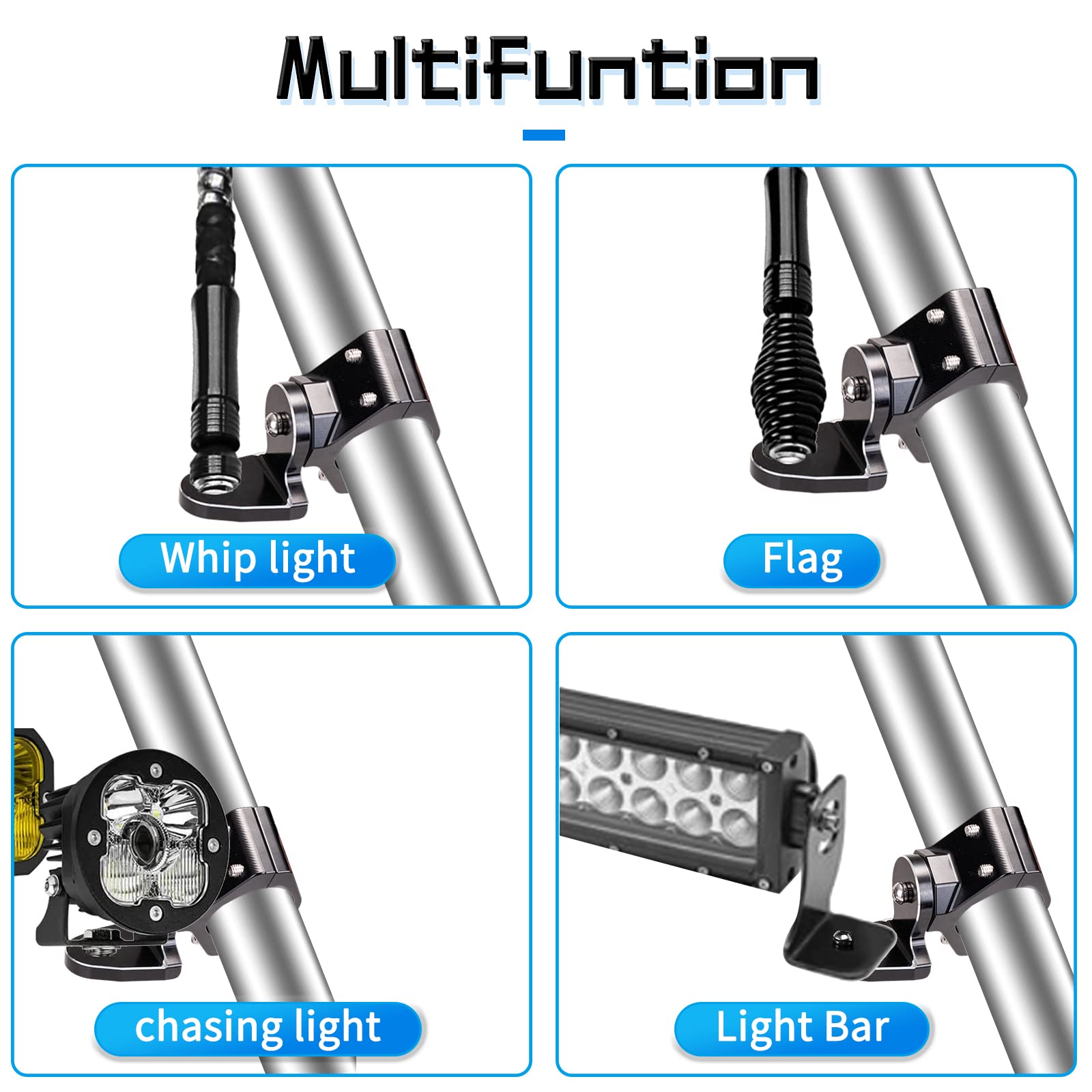 Dicater 360 Roating Utv Mount Bracket For Flag/Led Whip Light/Antenna Fits 1.75-2Inch Roll Bar Compatible With All Utv Can Am Ma