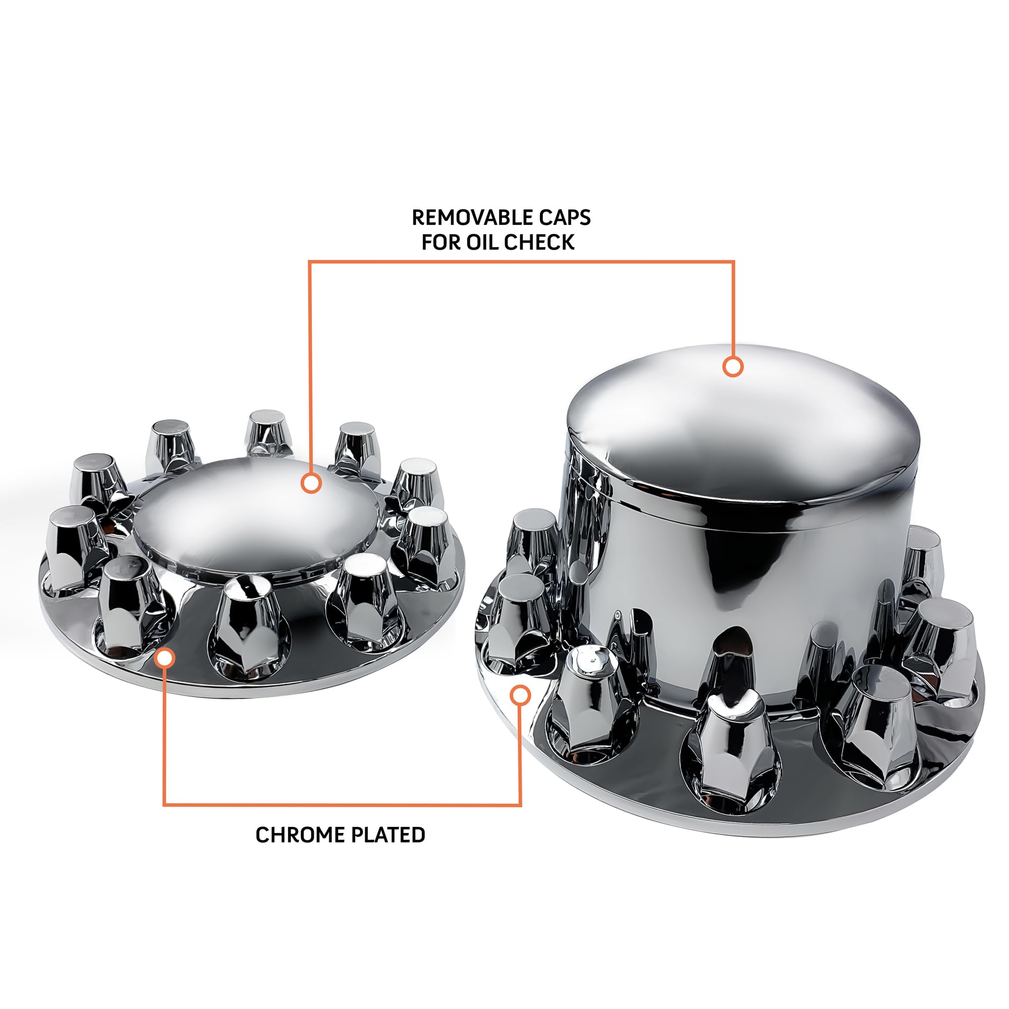 Torque Chrome Front And Rear Axle Complete Wheel Cover Set 33Mm Screw-On Lug Nut Covers For Semi Trucks (Installation Tool Inclu