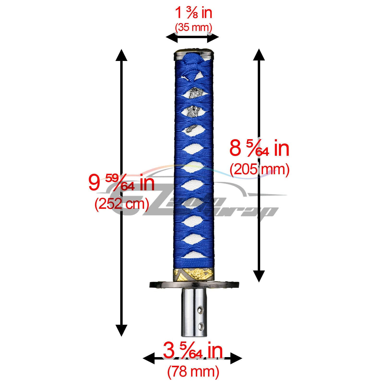EZAUTO WRAP Samurai Sword Shift Knob - 20cm Alloy Katana, Blue White, Universal Adapter