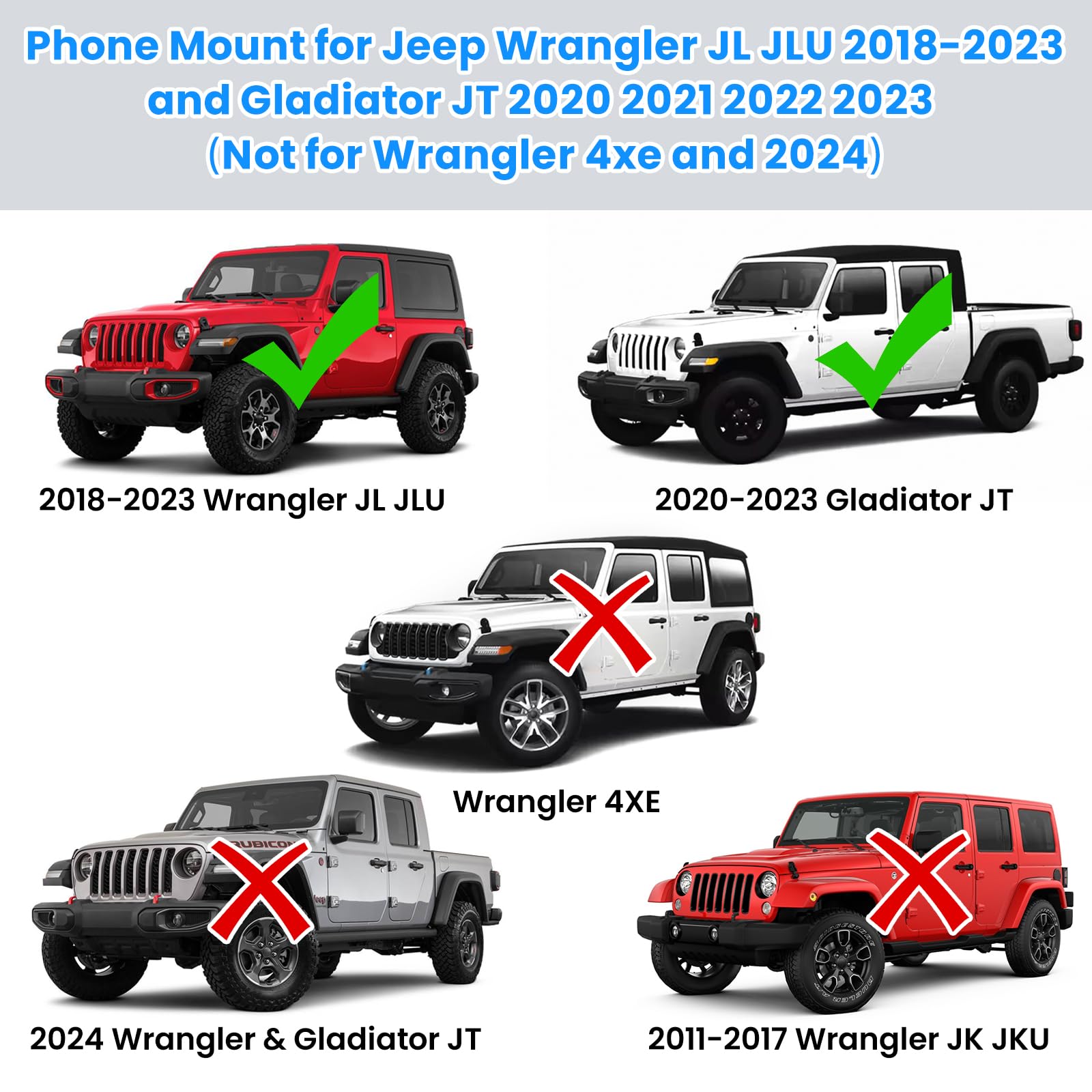 DIAMOOKY Metal Phone Mount for Jeep Wrangler JL/JLU 2018-2023 & Gladiator JT 2020-2023, Driver Side Dashboard Accessory