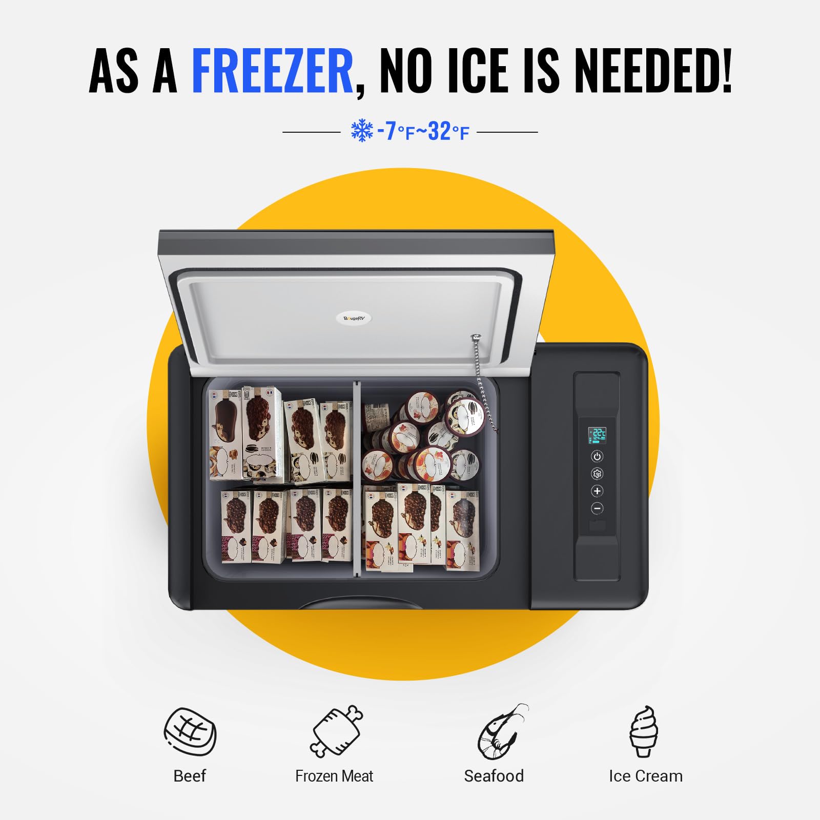 Bougerv 12 Volt Refrigerator 12V Car Fridge 30 Quart Portable Freezer Compressor Cooler Compressor Freezer, 12/24V Dc 110~240V Ac, -7?~50? For Truck Rv Suv (Black)