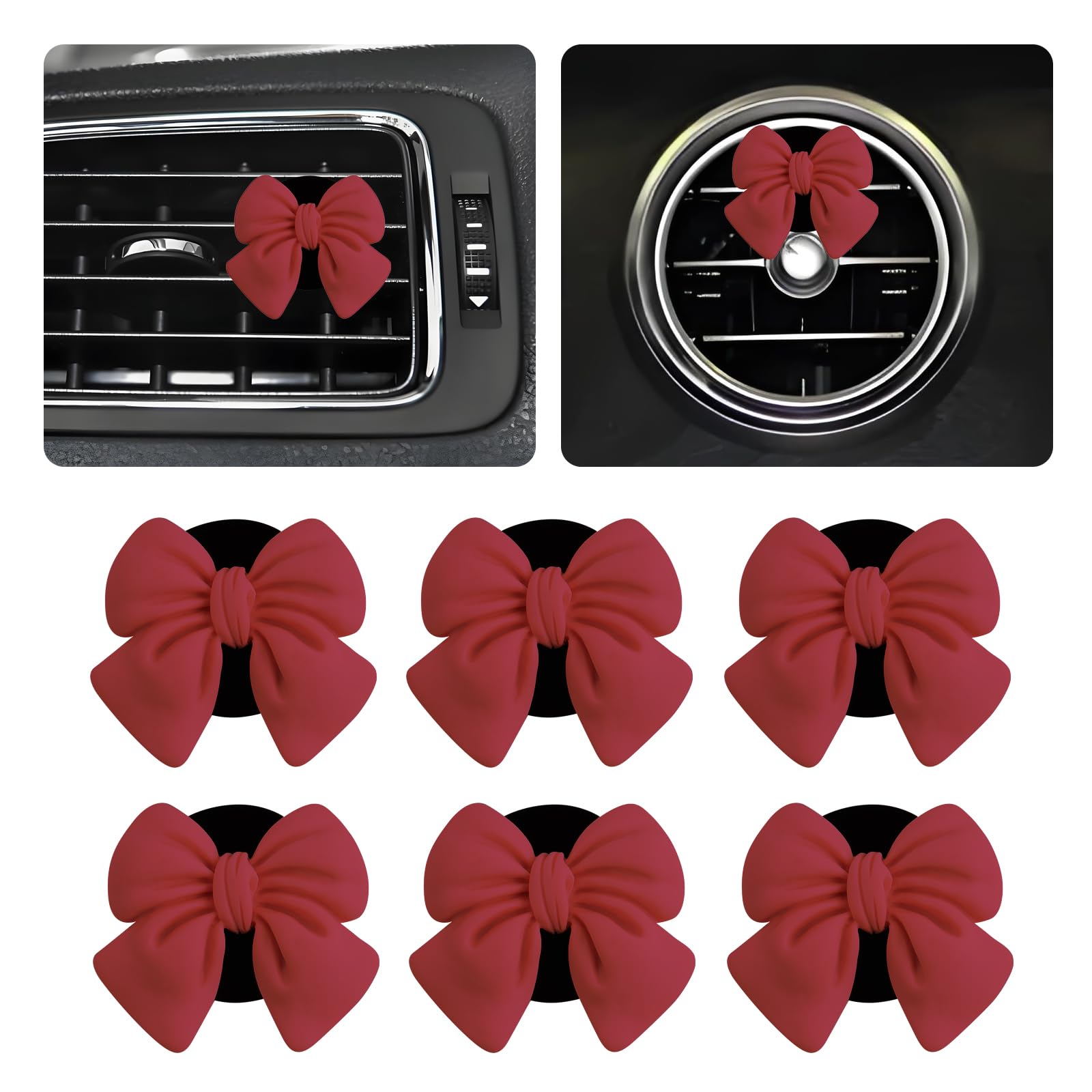 6PCS Red Bow Car Vent Clips,Cute and Stylish Cars Air Vents Clips Car Decor for Vertical or Horizontal Vent Grills,Aesthetic Stu