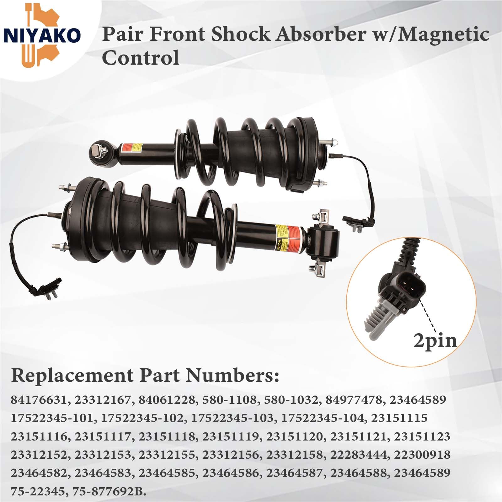 Niyako Pair Front Shock Absorber W/Magnetic Control Replacement# 84176631 84977478 84061228 Fit 2015-2021 Escalade Chevy Tahoe Suburban Silverado Gmc Sierra 1500 Yukon Xl
