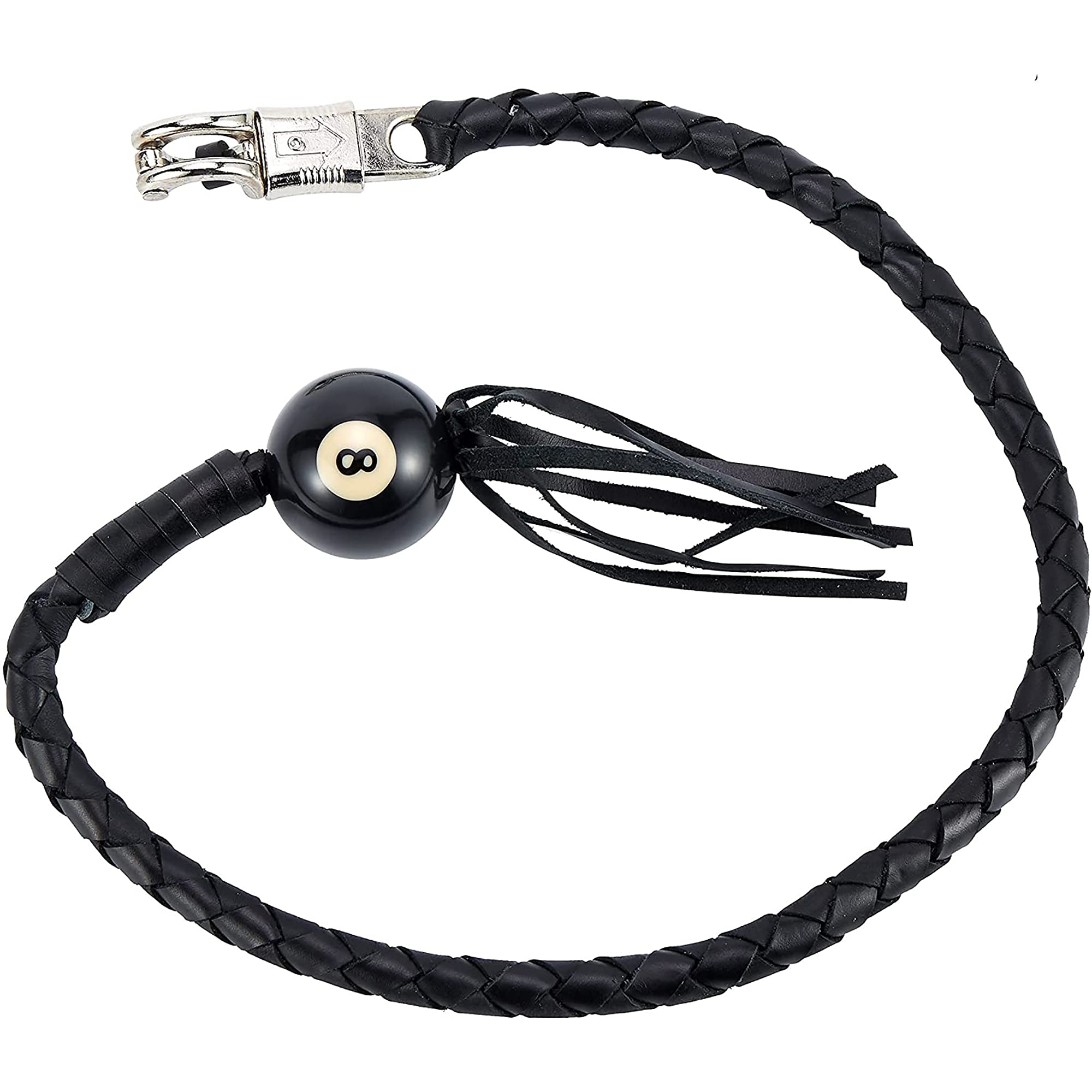 Dream Apparel Leather Motorcycle Get Back Whip, 42", Black, Model DL-GBW1-BB-FBA, Fringed Biker Whip with Pool Ball