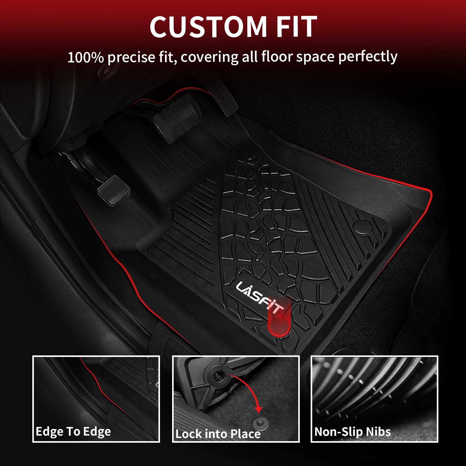 Lasfit Floor Mats For Jeep Grand Cherokee 2013-2015, For Dodge Durango 2013-2015 (Not For 6-Seat), All Weather Tpe Custom Fit Ca