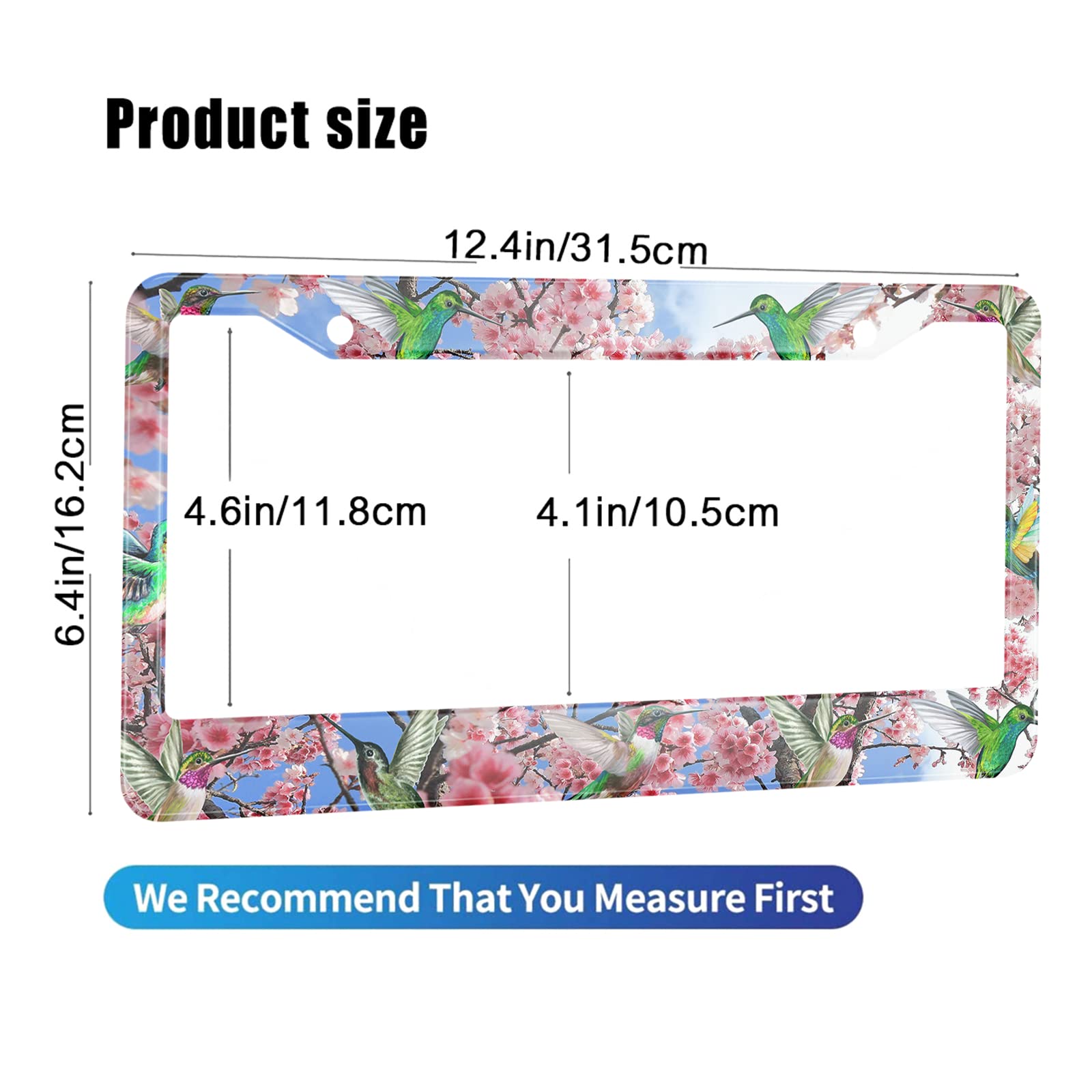 HOSNYE Hummingbirds License Plate Frame Black 2 Pcs Among The Peach Blossom Trees Metal Cute Licenses Plates Frames Licenses Pla