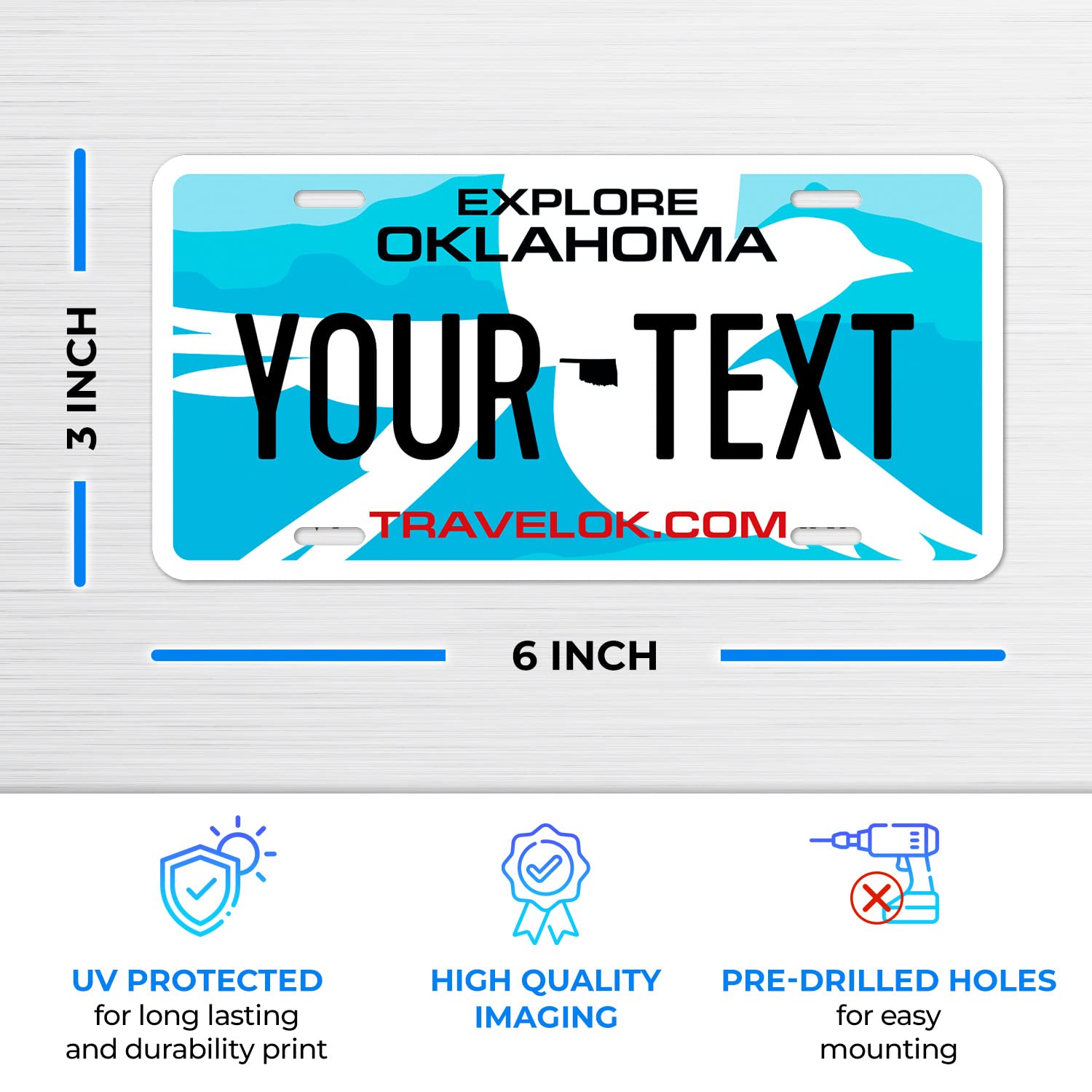 Sigo Signs Custom Oklahoma Mini License Plate, 3x6 Inches, Rust-Free Aluminum, Personalized Front Car Sign