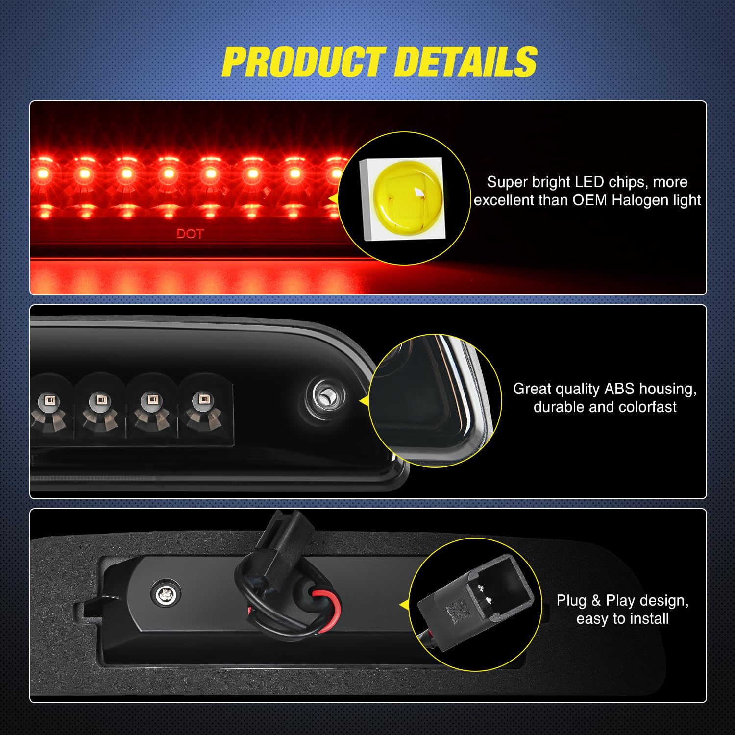 Nilight Third Brake Light High Mount 3Rd Stop Led Lighting Compatible With Toyota Tacoma 1995-2016 Pickup Rear Cab Center Tail L