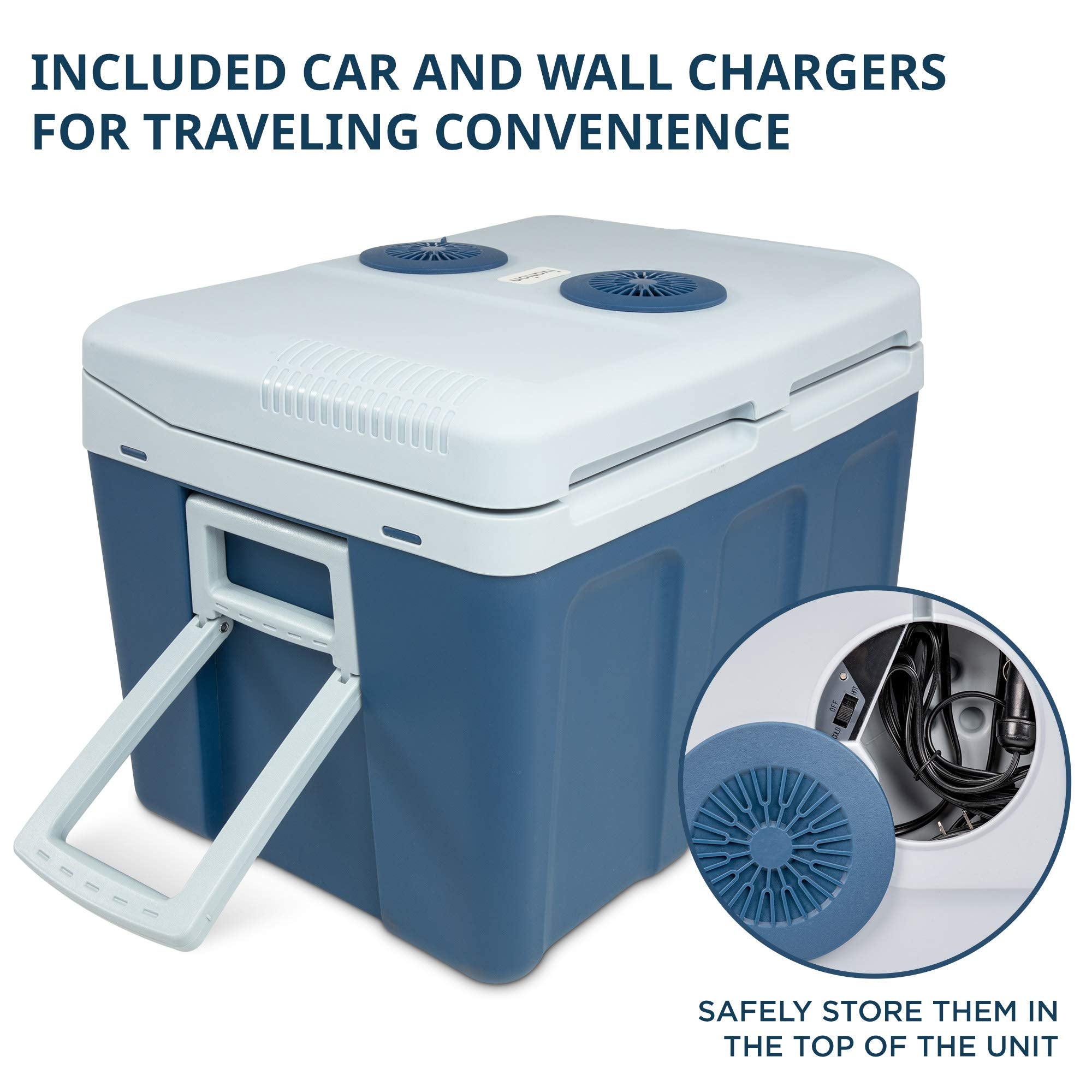Ivation Electric Cooler & Warmer With Wheels & Handle |48 Quart (45 L) Portable Thermoelectric Fridge For Vehicles & Trucks| 110V Ac Home Power Cord & 12V Car Adapter For Camping, Travel & Picnics
