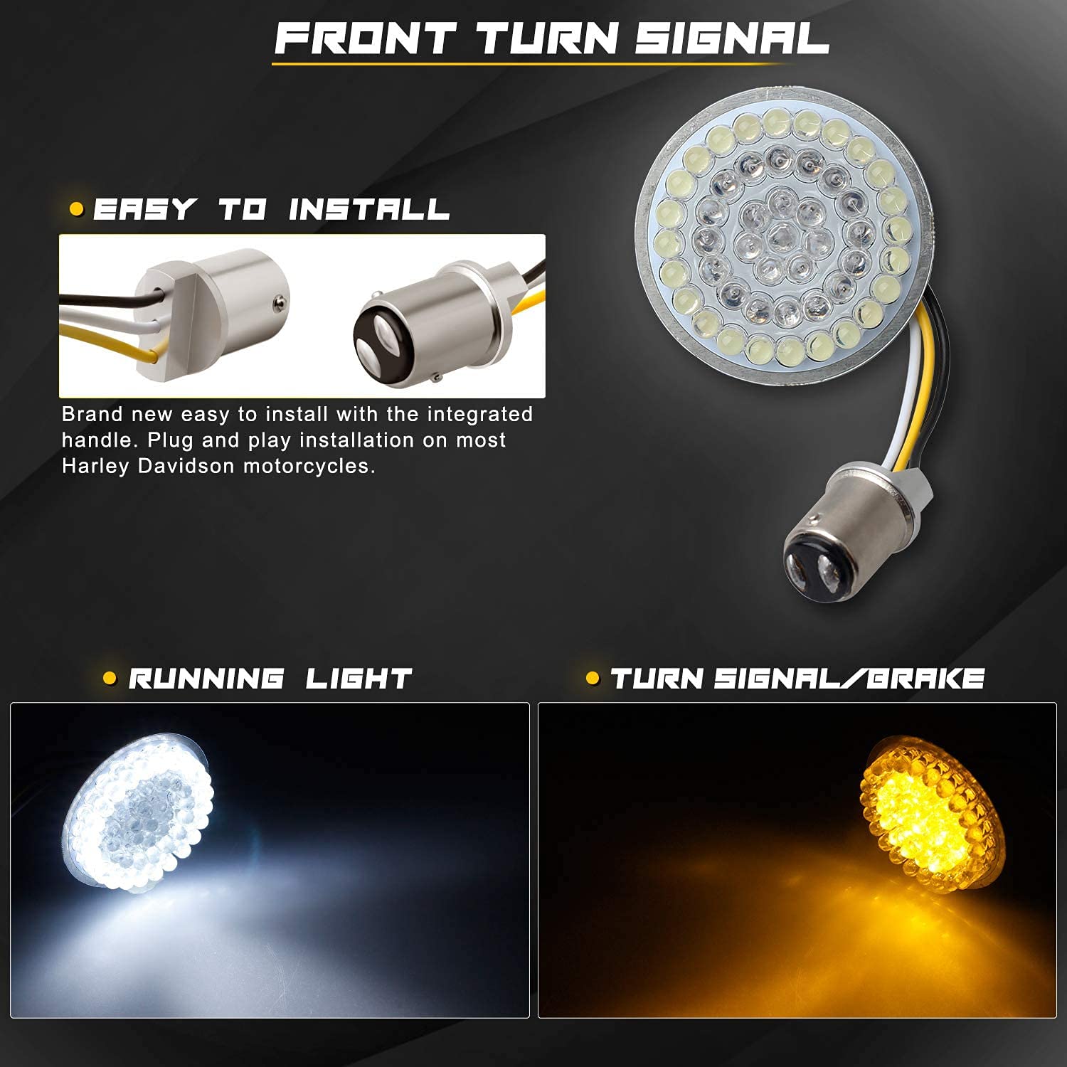 Nthreeauto 1157 Led Front Turn Signals, 1156 Rear Turn Signal Light 2Inch Bullet Bulbs With Smoked Lens Cover Compatible With Ha
