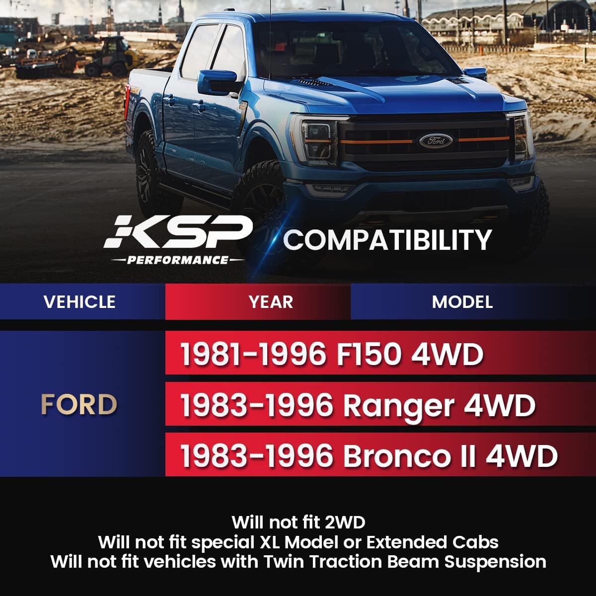 KSP 2'' Leveling Lift Kits Compatible with Ford, Front Strut Spring Spacers with 5/8'' Stud Extenders Work on 1981-1996 F150/198