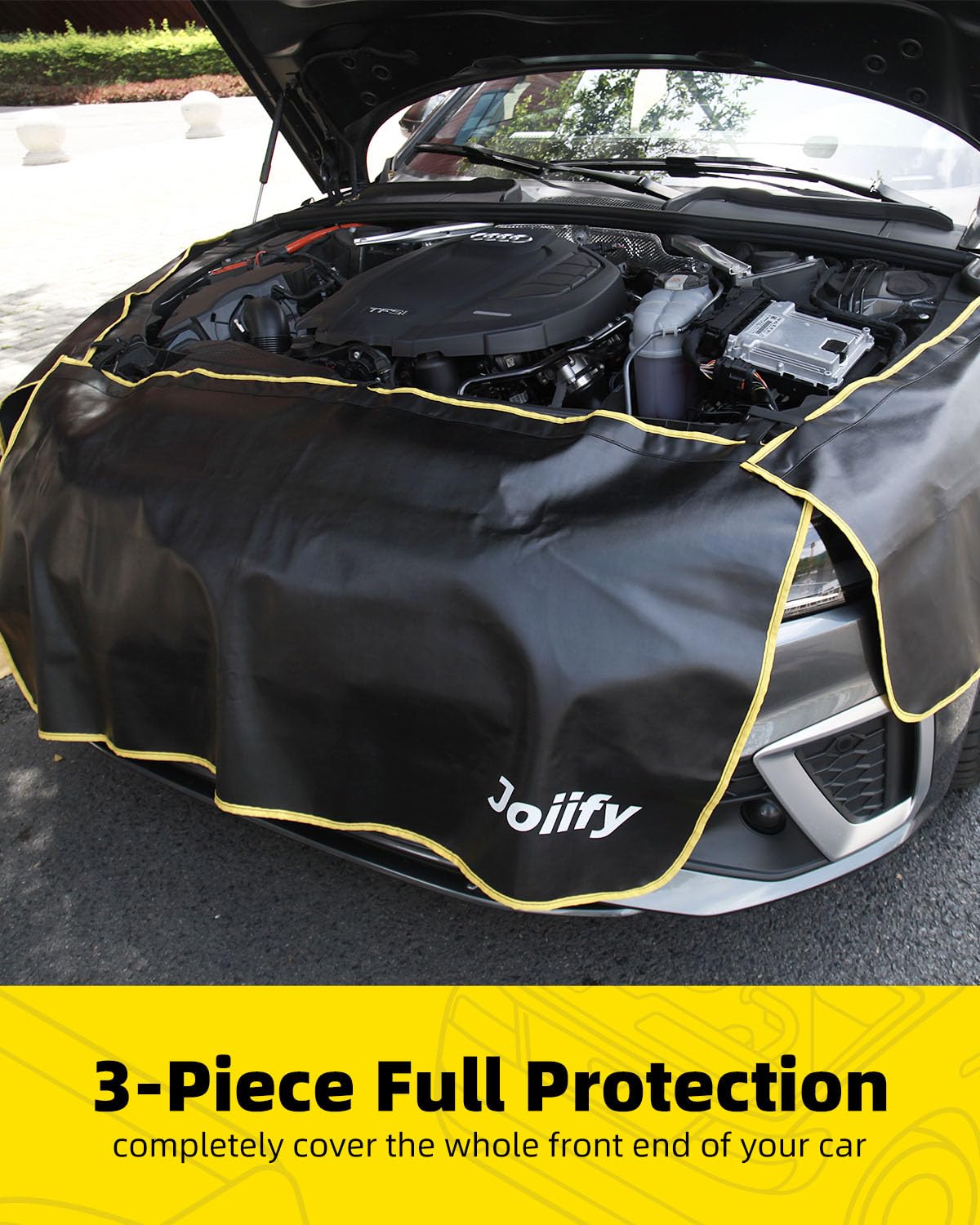 Joiify Thicker Fender Covers for Mechanics with 25 Stronger Magnets & Hooks, 3 Pcs Car Fender Protector Mat, Size Large