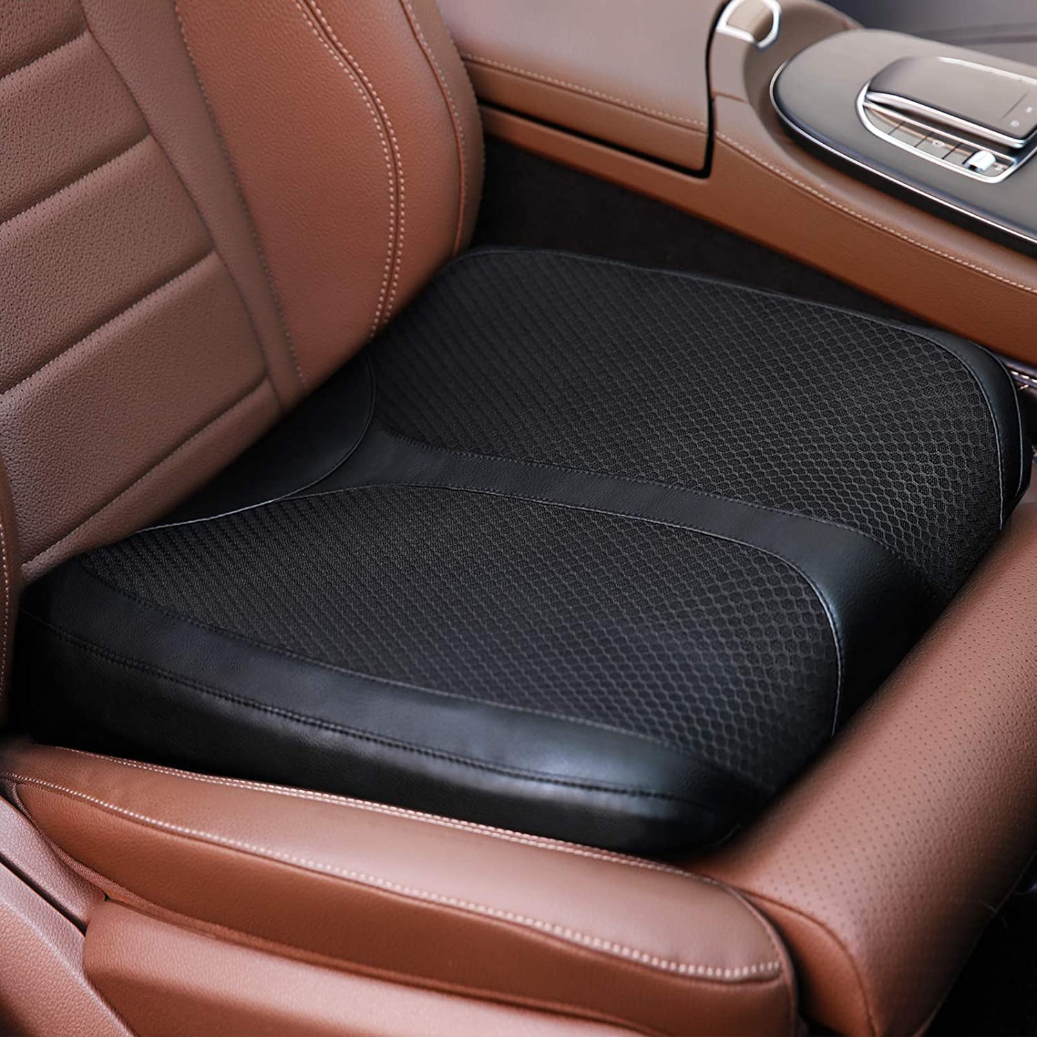Qyilay Car Memory Foam Heightening Front Seat Cushion For Short People Driving,Hip(Coccyx/Tailbone) And Lower Back Pain Relief Butt Pillows,For Truck,Suv,Office Chair,Wheelchair,Etc. (Black)