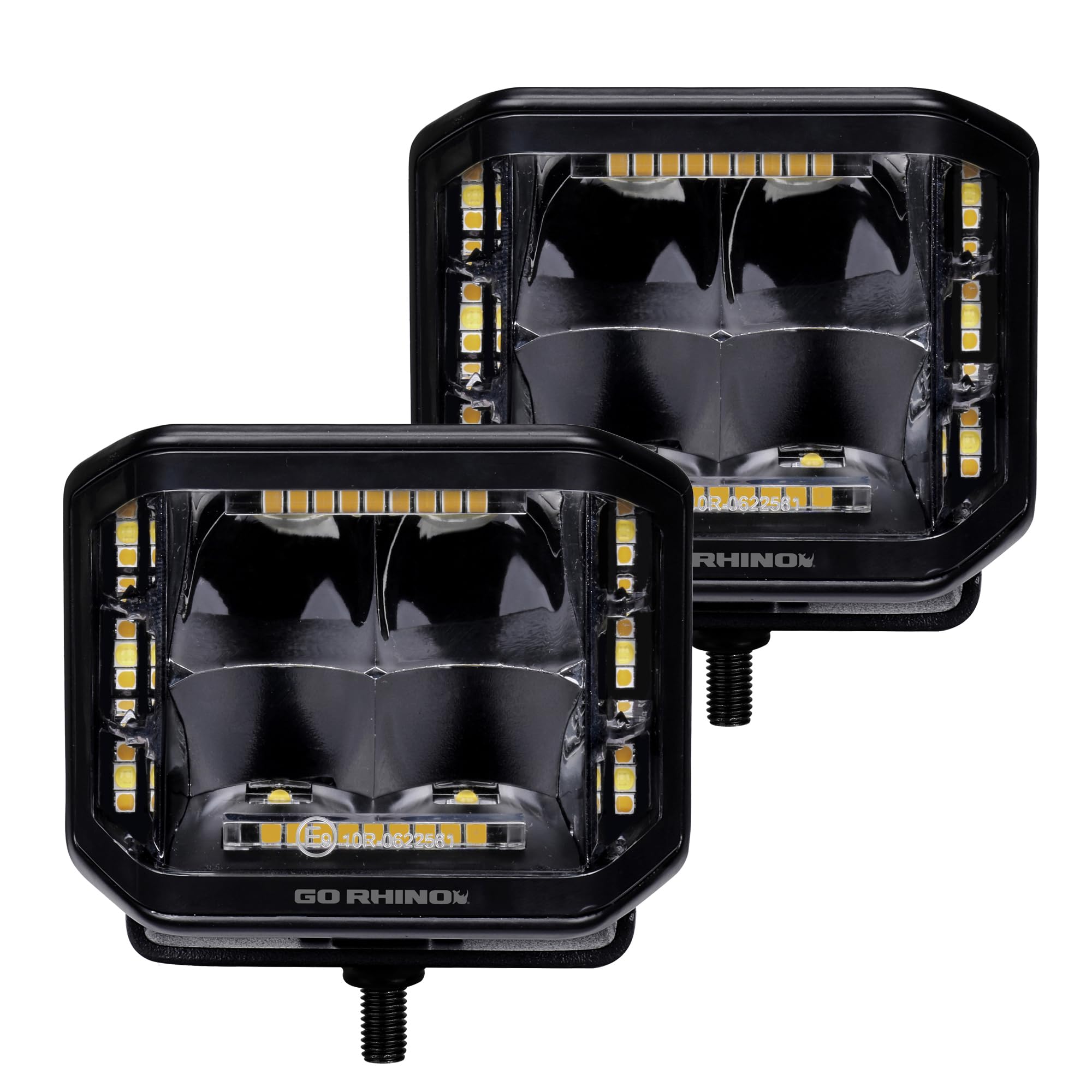 Go Rhino 750700322Scs Blackout Combo Series - Sideline 4X3 Led Cube Spot Lights, Pair, W/Amber Leds