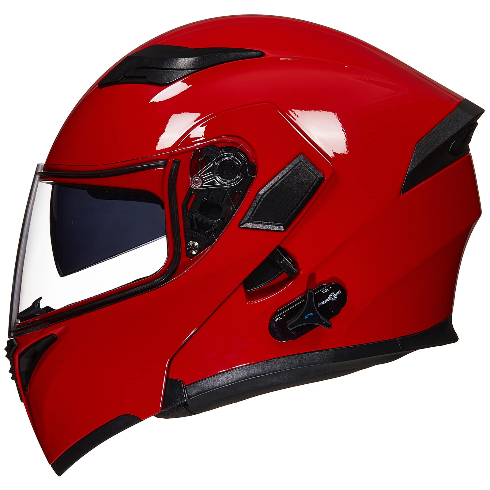 ILM Bluetooth Motorcycle Helmet Modular Flip up Full Face Dual Visor Mp3 Intercom FM Radio DOT Model 902BT(Bright Red, Large)