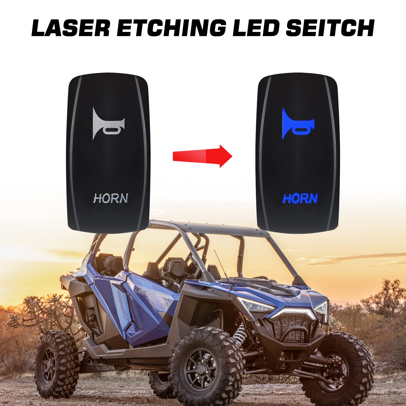 FURYENGRAVER Loud UTV Horn Kit - 12V RZR Horn with Rocker Switch for Polaris RZR, Ranger, PRO XP, Can Am, Up to 2021