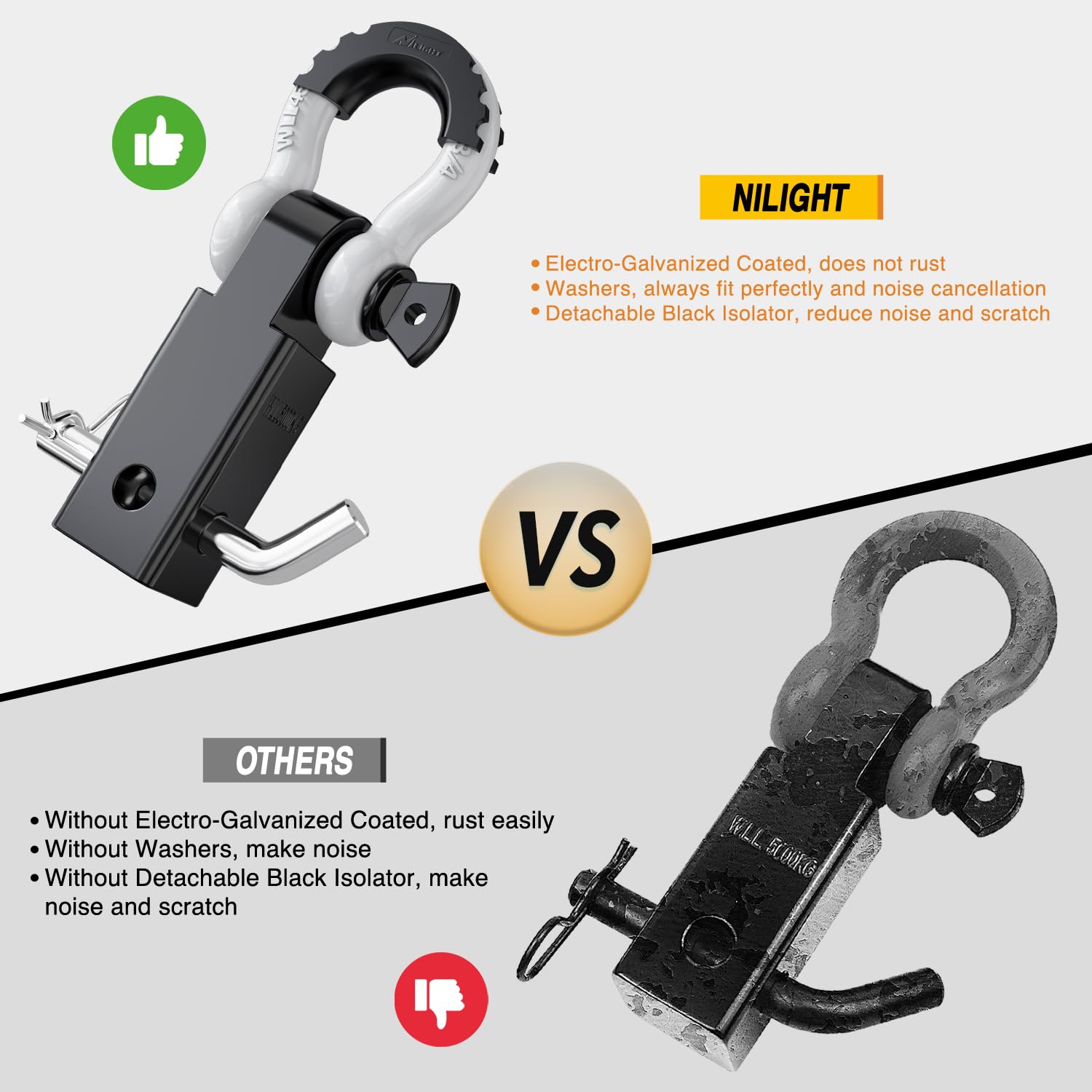 Nilight Shackle Hitch Receiver 2Inch 45000 LBs Breaking Strength 3/4'' D Ring Shackle w/Trailer Hitch Pin Heavy Duty Solid Recov