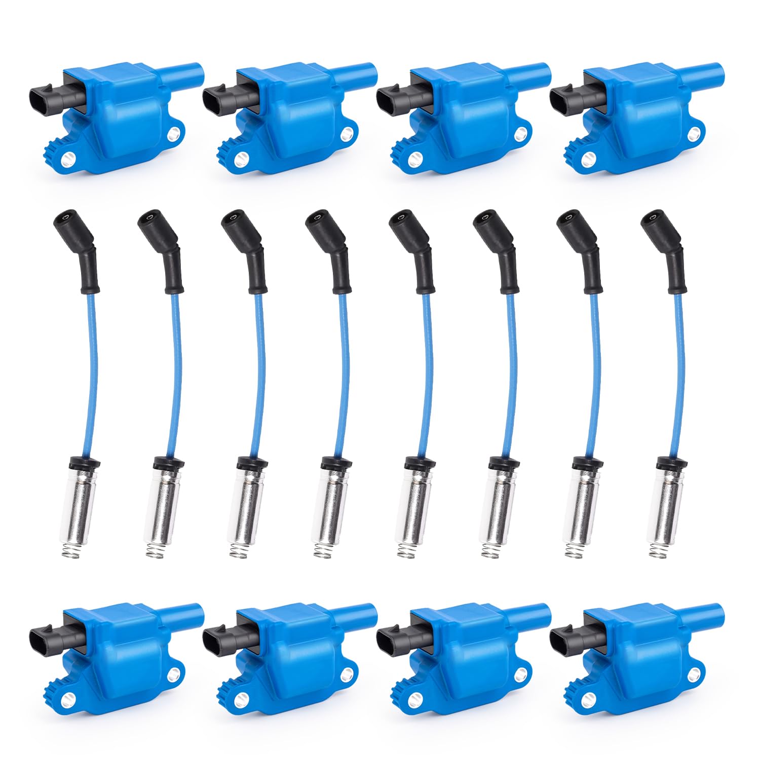 ENA Set of 8 Square Ignition Coils and 748UU Spark Plug Wires Compatible with Chevy Silverado 1500 GMC Pontiac G8 Grand Prix H3 