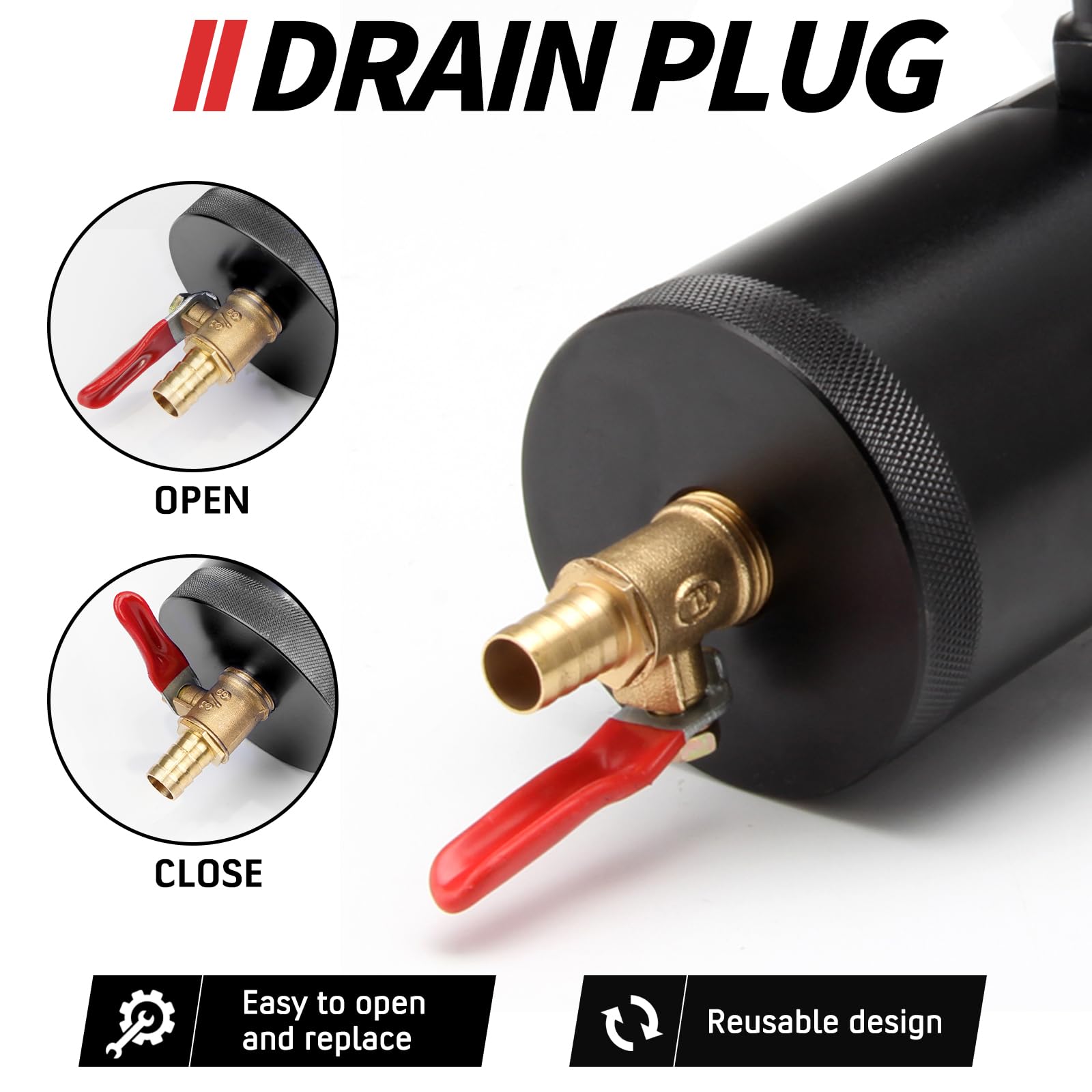 WENJTP 150ml Car Oil Catch Can Kit - Compact 3-Port Oil Separator, Black Aluminum with Breather Filter & Drain Valve, Model M2/OCC002-3-BK