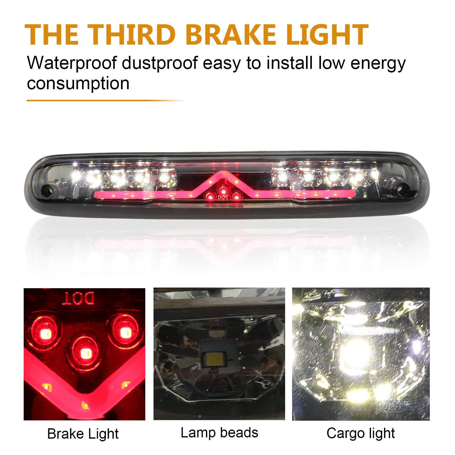 Tresound 3Rd Third Brake Light For 2007-2013 Gmc Sierra Chevy Silverado 1500 2500Hd 3500Hd, Cargo Light Led High Mount Lamp (Smo