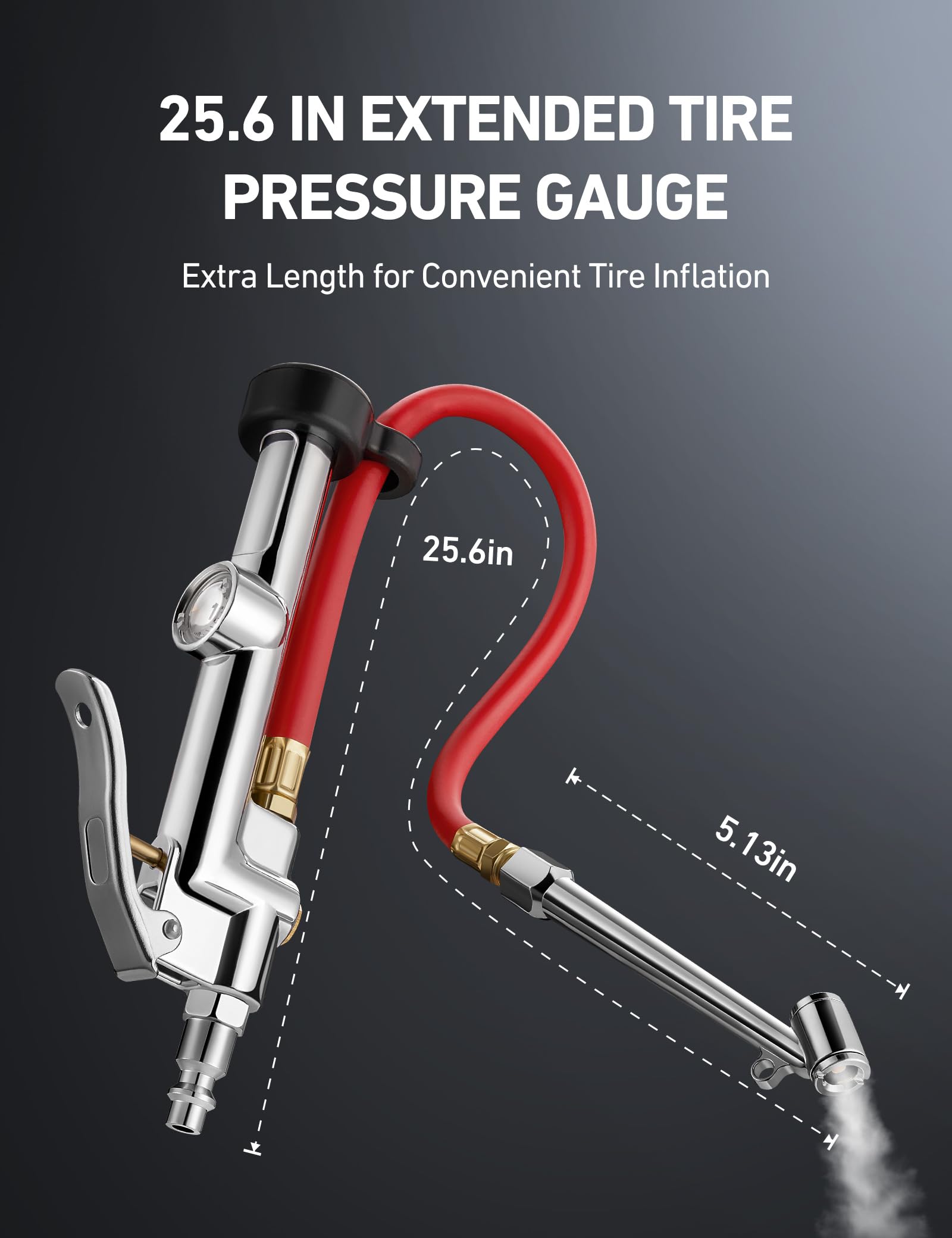 Astroai 25.6'' Heavy-Duty Tire Pressure Gauge With Inflator, Dual Head Chuck Ansi B40.1 Accurate Tire Inflator With Pressure Gau