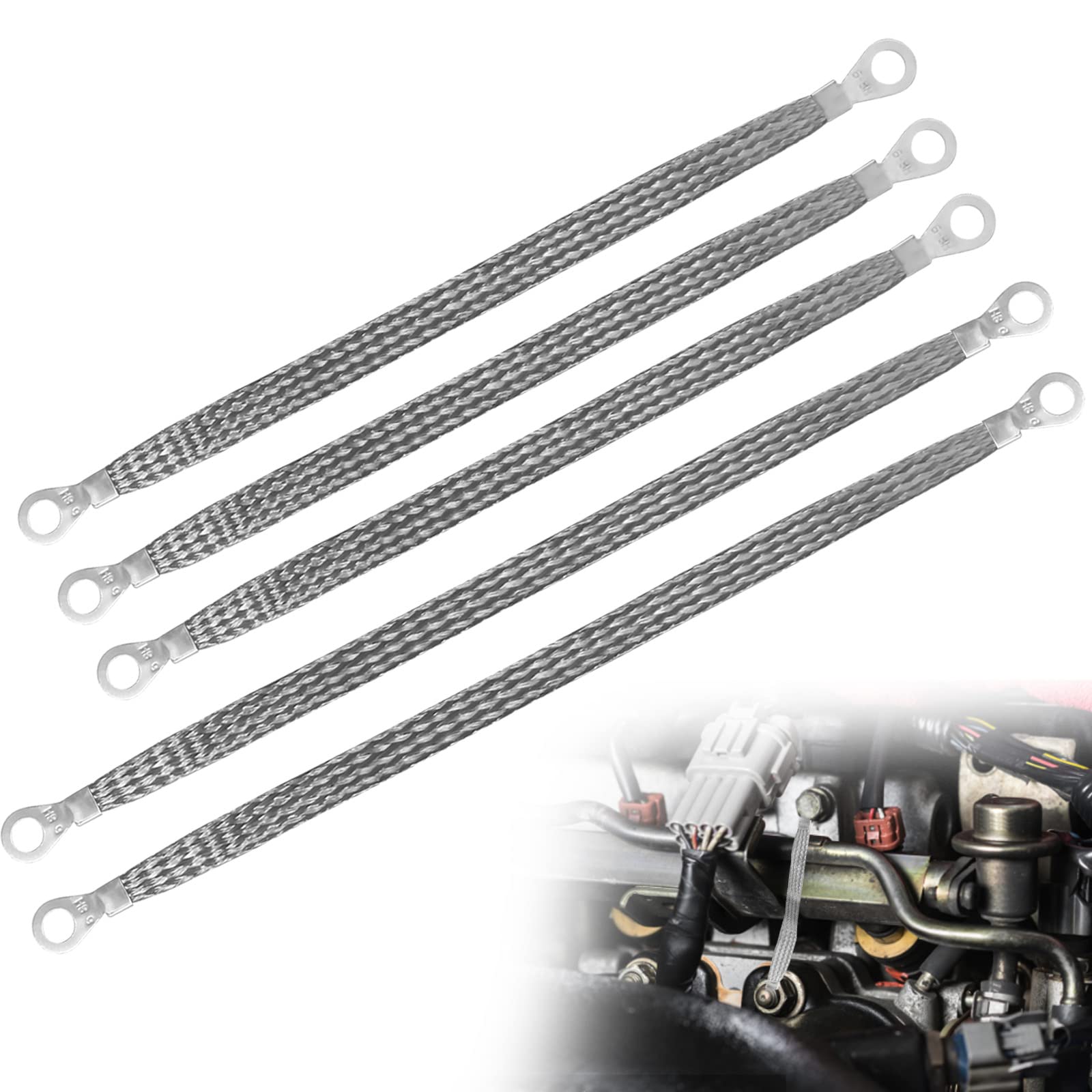 Ground Straps Automotive, 3Pcs 10'' x 1/2'' & 2 Pcs 13'' x 1/2'' Professional Vehicle Grounding Straps, Ground Engine Cable Stra