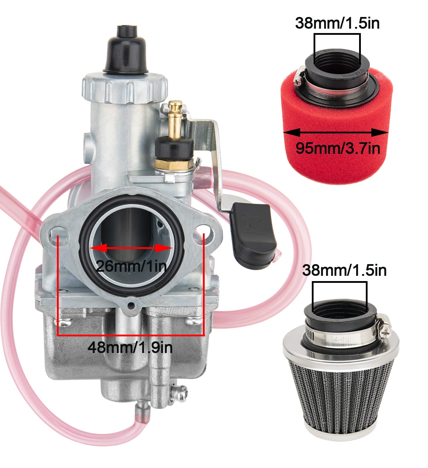 HLHgirl VM22 Carburetor for Mikuni Performance Predator 212cc, GX160, GX200, 196cc with 38mm Air Filter Intake Pipe Manifold Kit