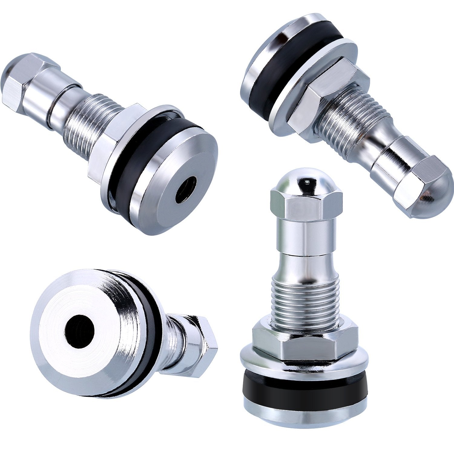 TecUnite 4 Pack Metal Valve Stem TR-416-S 1 Inch Outer Mount Fits 0.453 and 0.625 Inch Rim Holes