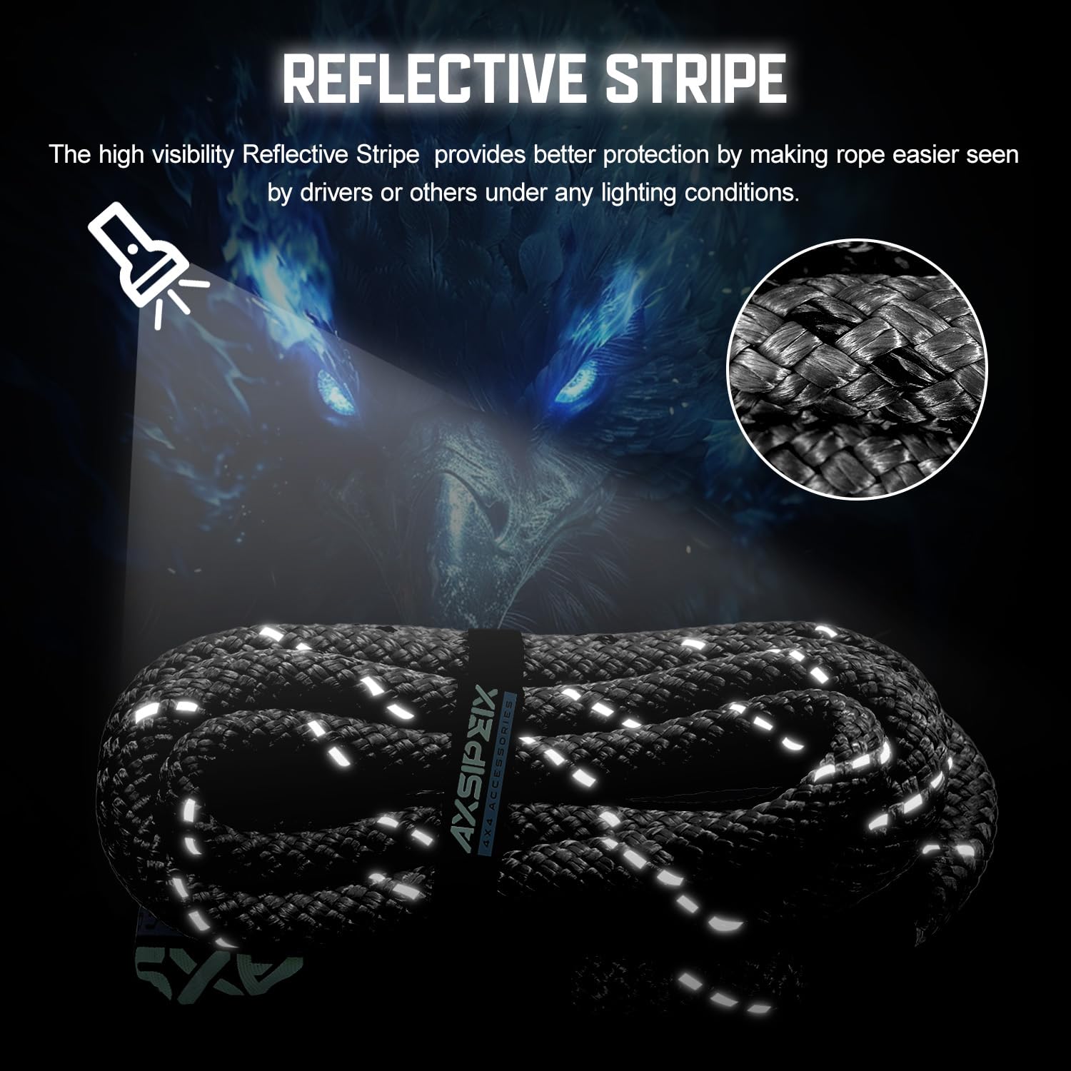 Axsipeix 1''  30Ft Kinetic Recovery Rope (48,500Lbs) Heavy Duty Offroad Kinetic Rope For Utv, Atv, Truck, Car (Black).