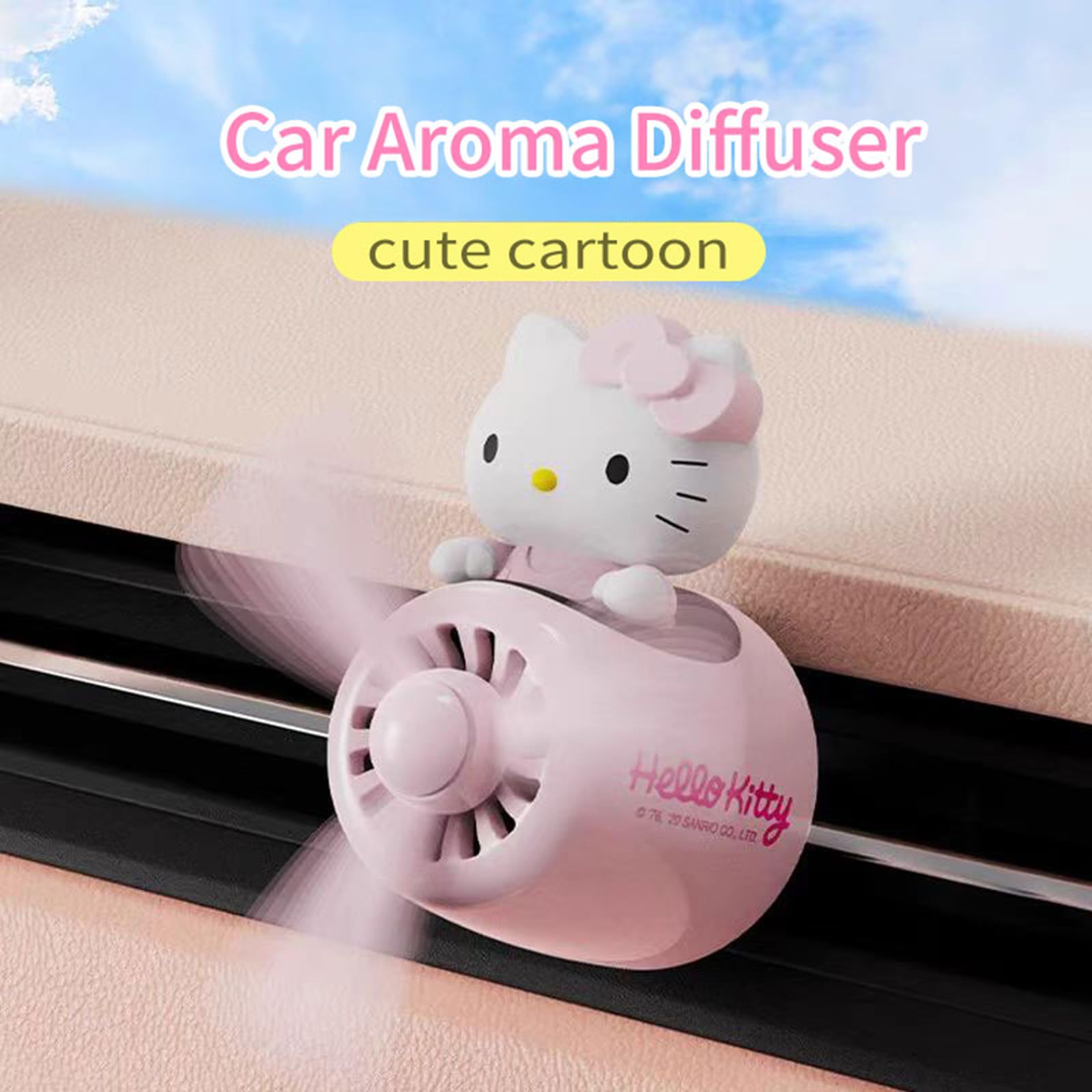 Car Air Freshener, Cute Pink Cat Pilot Vent Clip Interior Accessories, Rotating Propeller Automotive Air Outlet Fan Creative Car