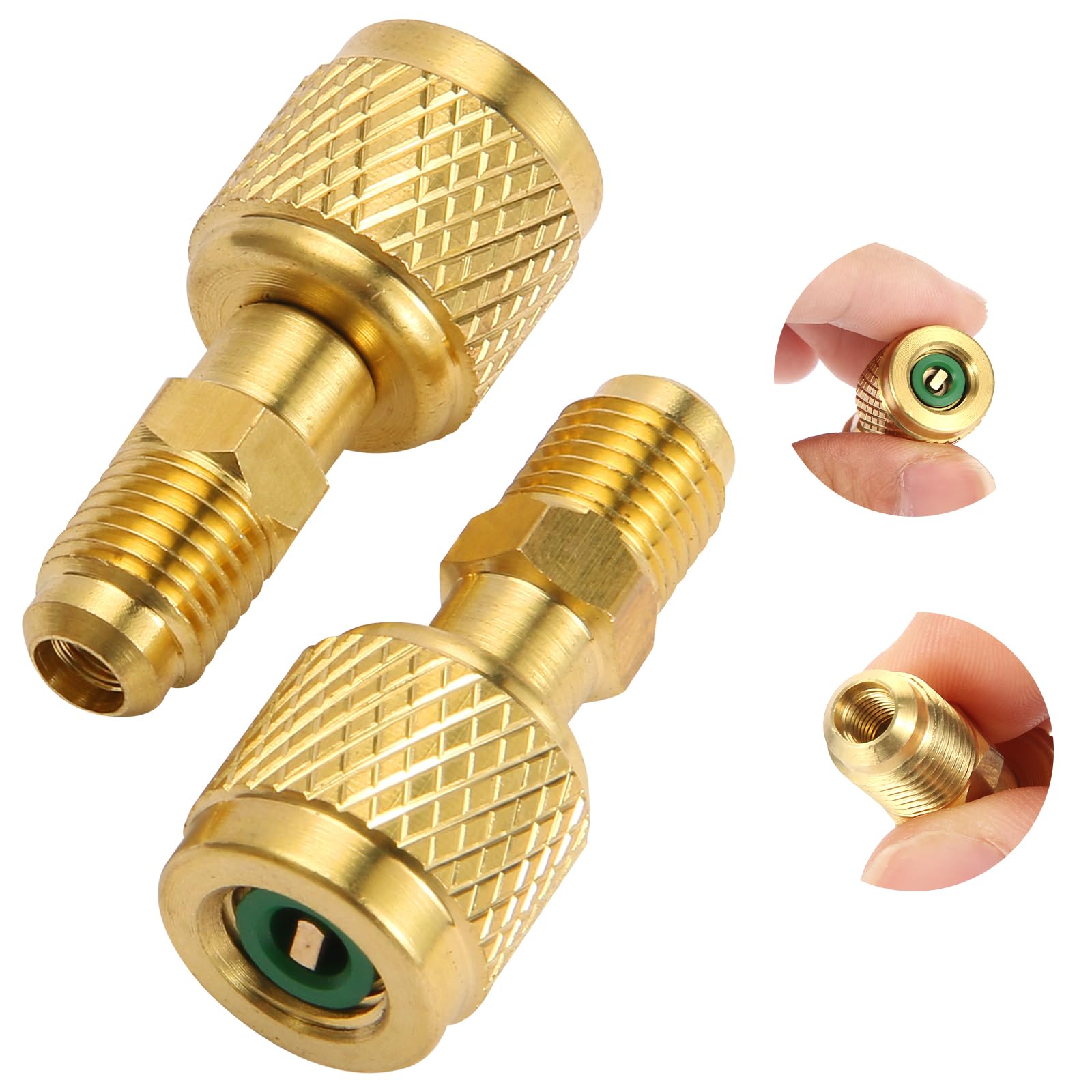 Wells R454B R22 Adapter Kit, 2PCS 1/4 Female to 1/4 Male HVAC Mini Split Fittings Reverse Thread Brass Refrigerant Adapter Quick
