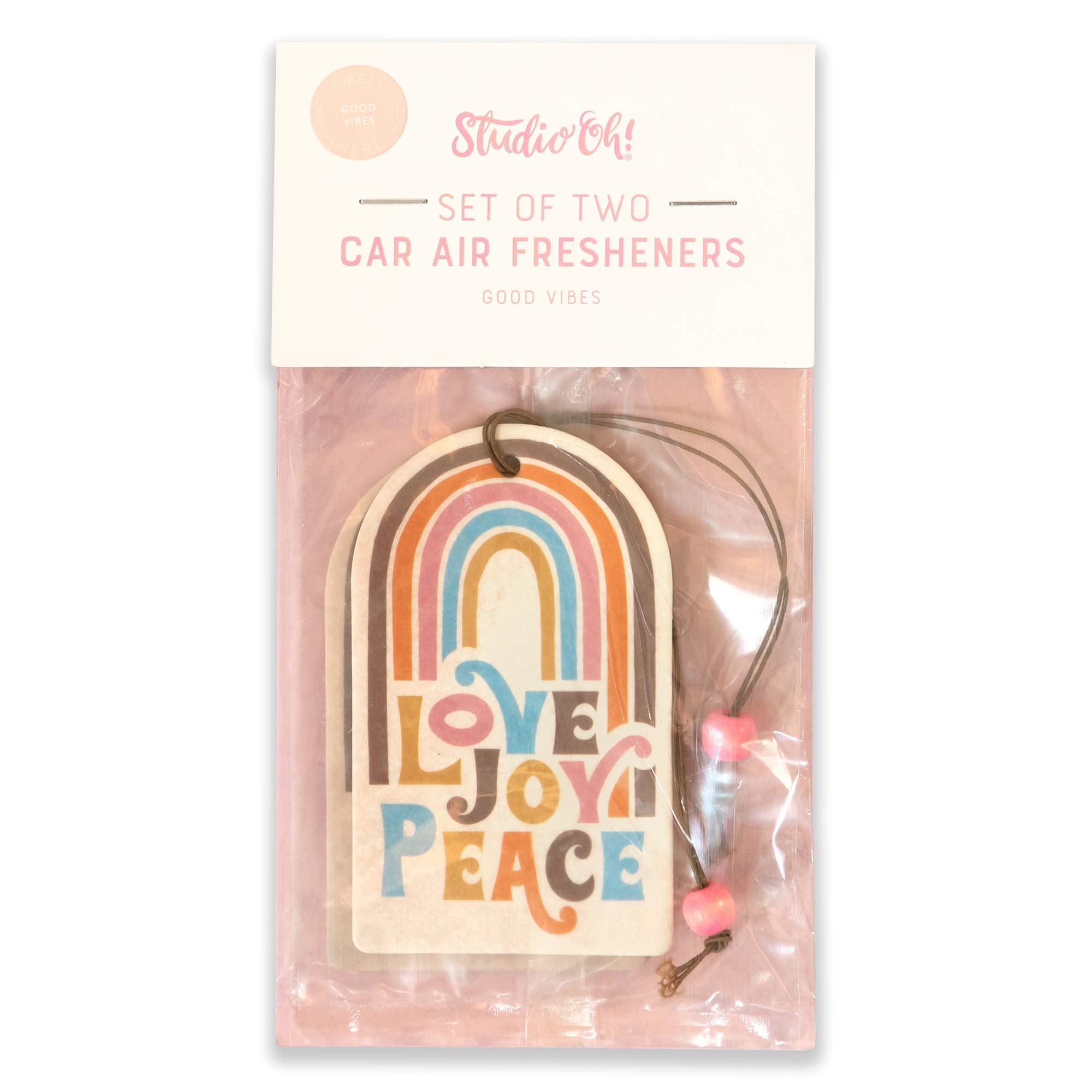 Studio Oh! Car Air Fresheners - Pack Of 2 Scented Hanging Car Odor Eliminator - Unique Design With Decorative Bead - Love Joy Pe
