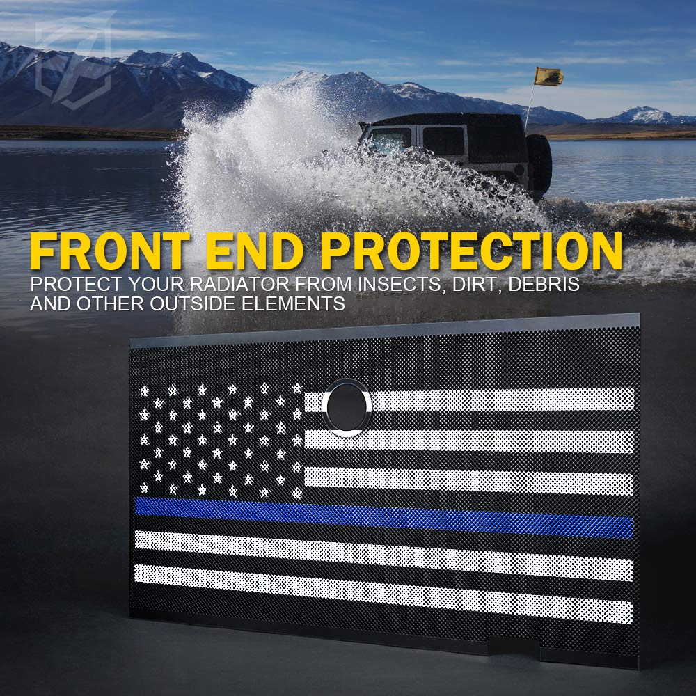Xprite Aluminum Alloy Grill Mesh Insert for 2007-2018 Jeep Wrangler JK - Blue Stripe with Hood Lock Hole