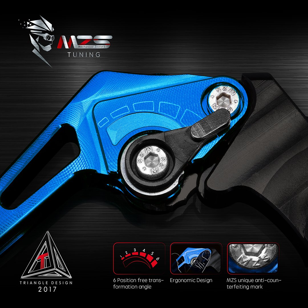 MZS Adjustable Blue Motorcycle Clutch Brake Levers for Vulcan S 650, Z900, Z650, EX650, KLE650, KLZ1000 - Short Design