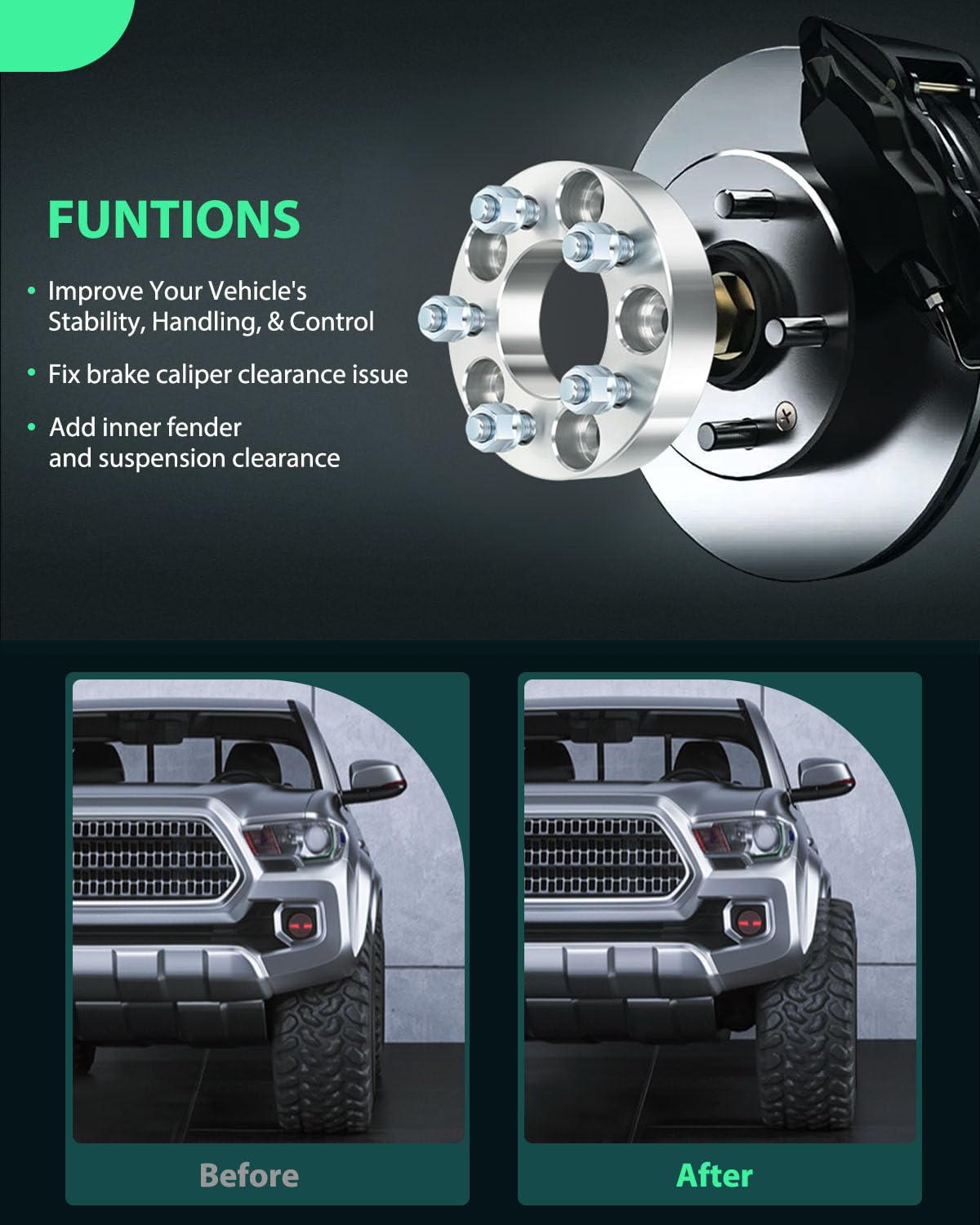 SCITOO 5x4.5 to 5x108 Wheel Adapters, 1.25" Bore, 12x1.5 Studs, Silver, No Hubcentric Fit for